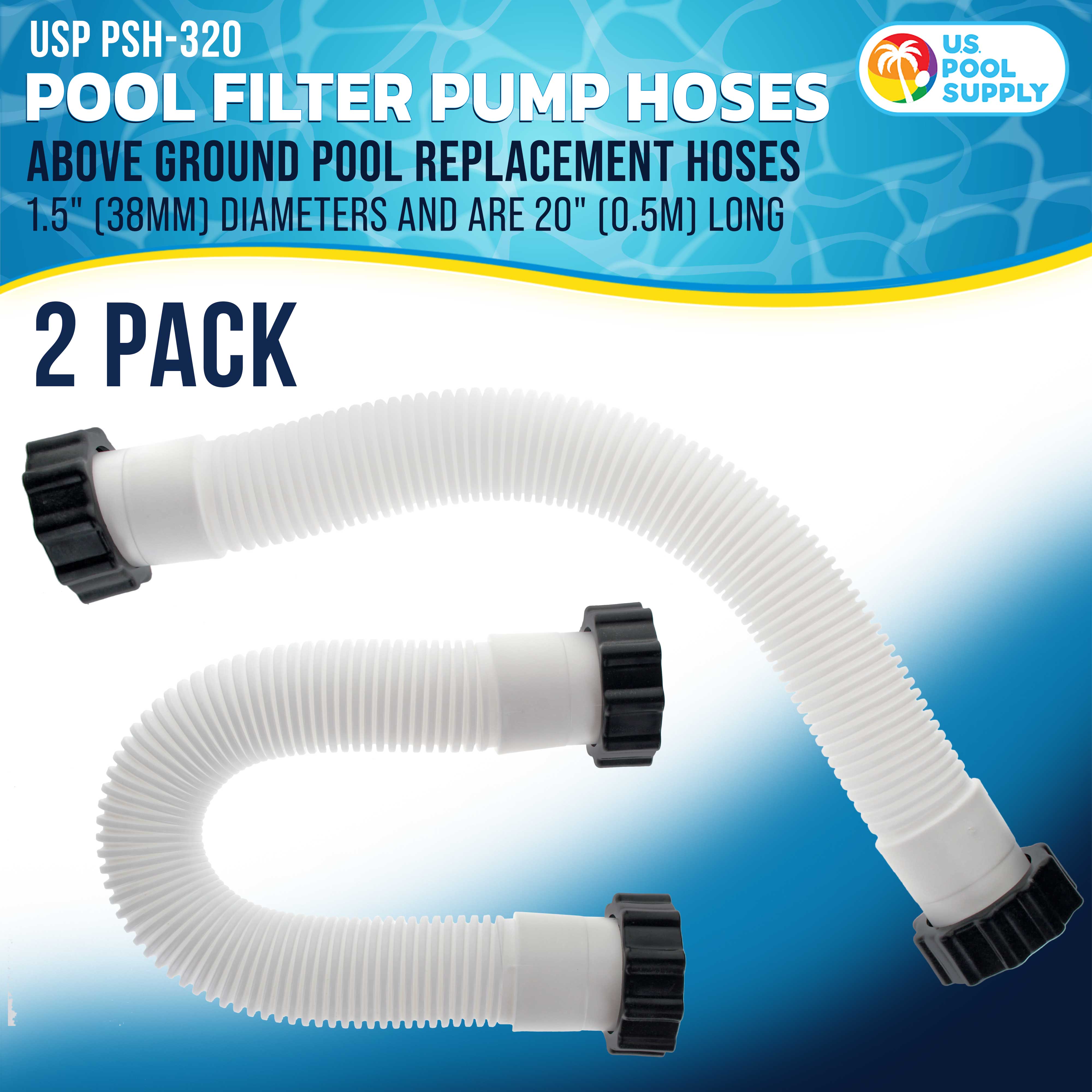Intex Above Ground Pool Hose Replacement - 1.5 Inch Diameter x 20 Feet Long (Pack of 2) | Compatible with Pool Filter Pumps, Sand Filters & Saltwater Systems (1,500-2,500 GPH) | Perfect for Summer Backyard Swimming Pool Maintenance & Water Filtration