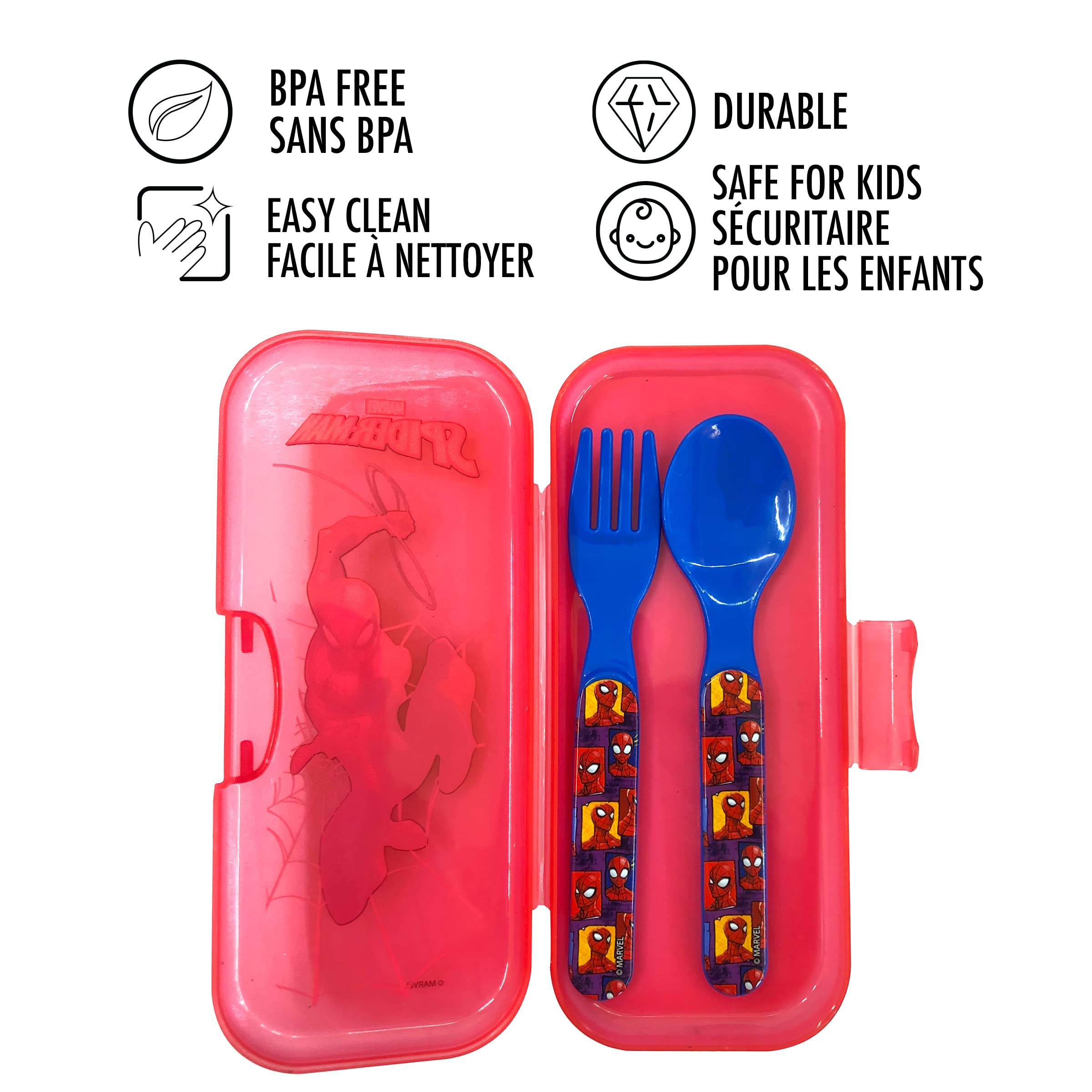 Spider-Man Kids Travel Cutlery Set - 3-Piece Stainless Steel Utensils with Case - Perfect for School Lunches, Picnics & Camping