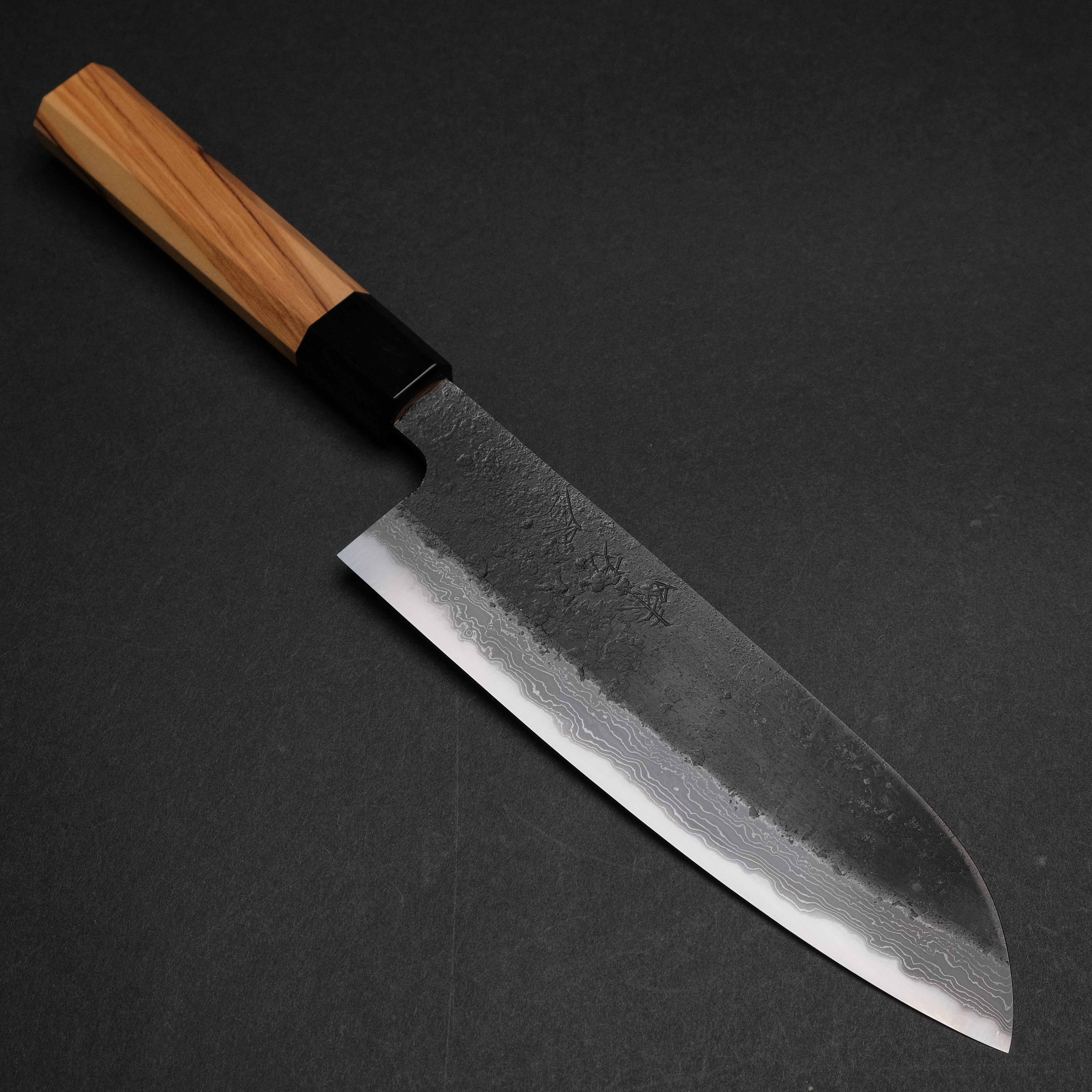 Premium Ajikataya White #2 Nashiji Damascus Santoku Knife 180mm - Olive Wood & Buffalo Horn Handle (#51) - Perfect for Sushi, Vegetables & Meat Cutting - Japanese Chef's Kitchen Essential