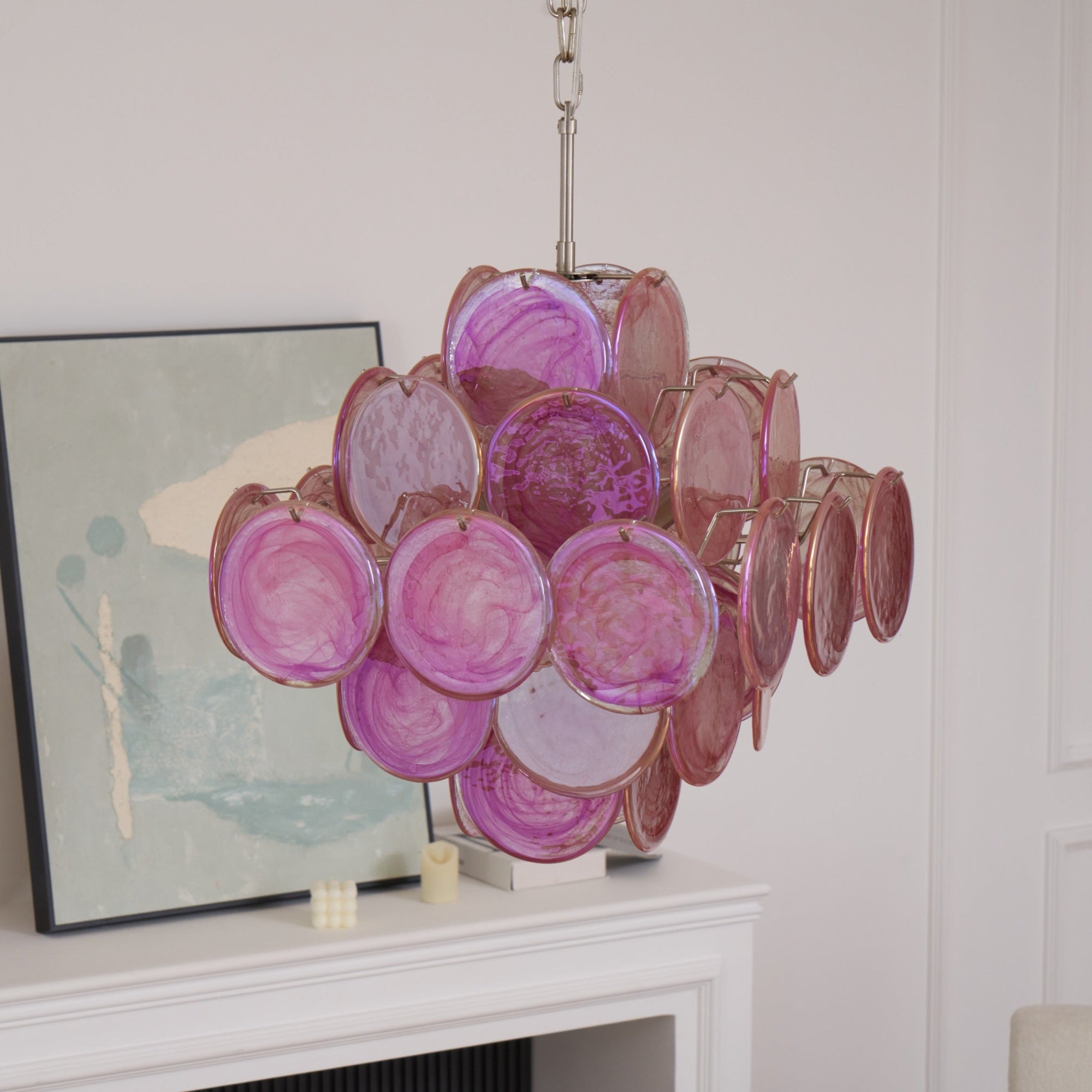 Elegant Aurelia Pink Murano Glass Chandelier - Handcrafted Italian Lighting Fixture for Dining Room & Bedroom Decor