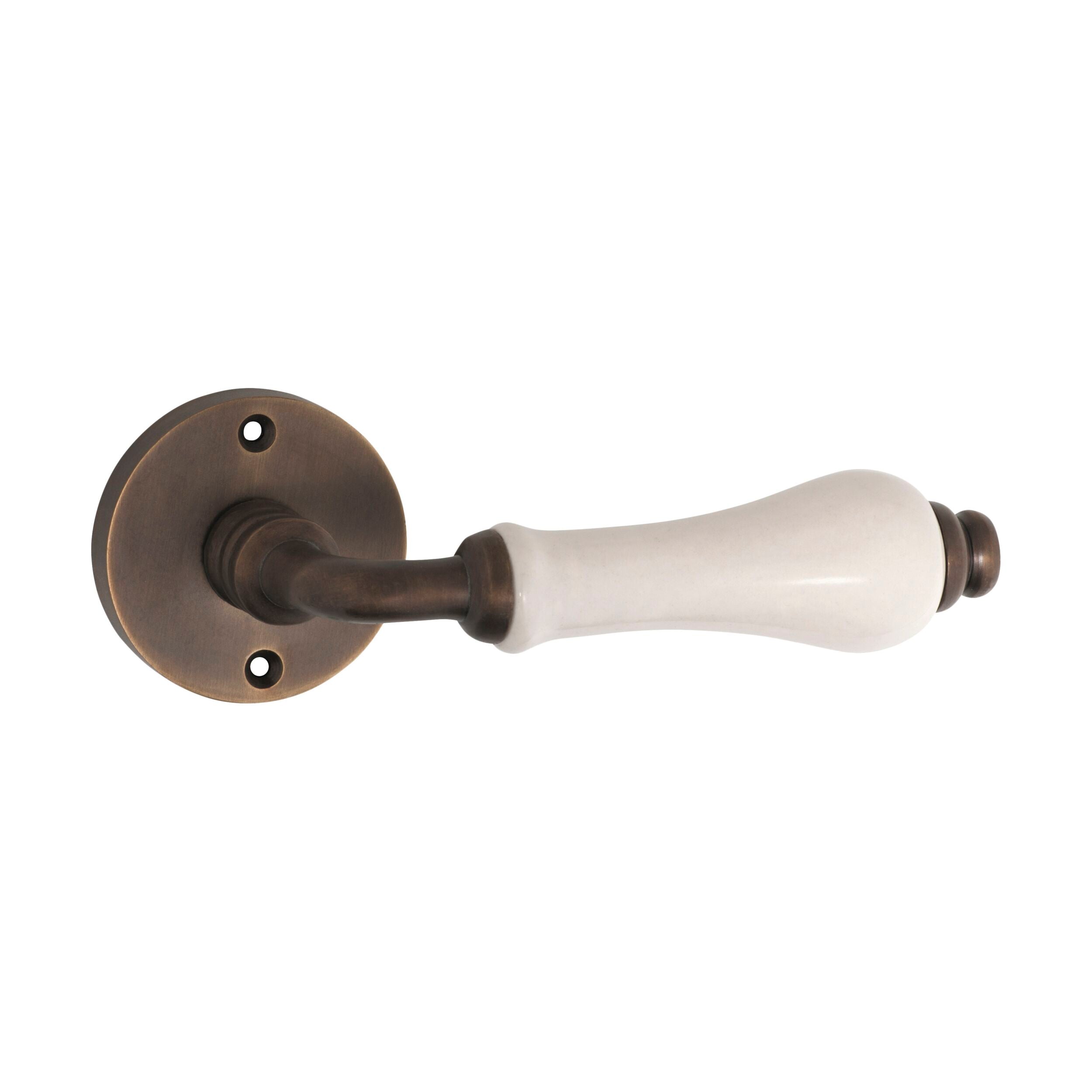 Antique Brass Door Lever Exeter Round Rose Pair - 50mm Diameter x 66mm Projection - Vintage Style Door Handle for Interior/Exterior Doors - Perfect for Home, Office, and Commercial Spaces