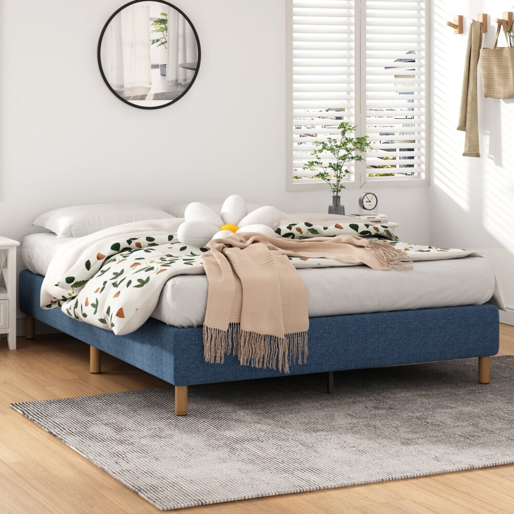 King Size Metal Bed Frame with Mattress Foundation - Heavy Duty Steel Platform Bed in Blue | Perfect for Master Bedrooms, Guest Rooms & Dormitories