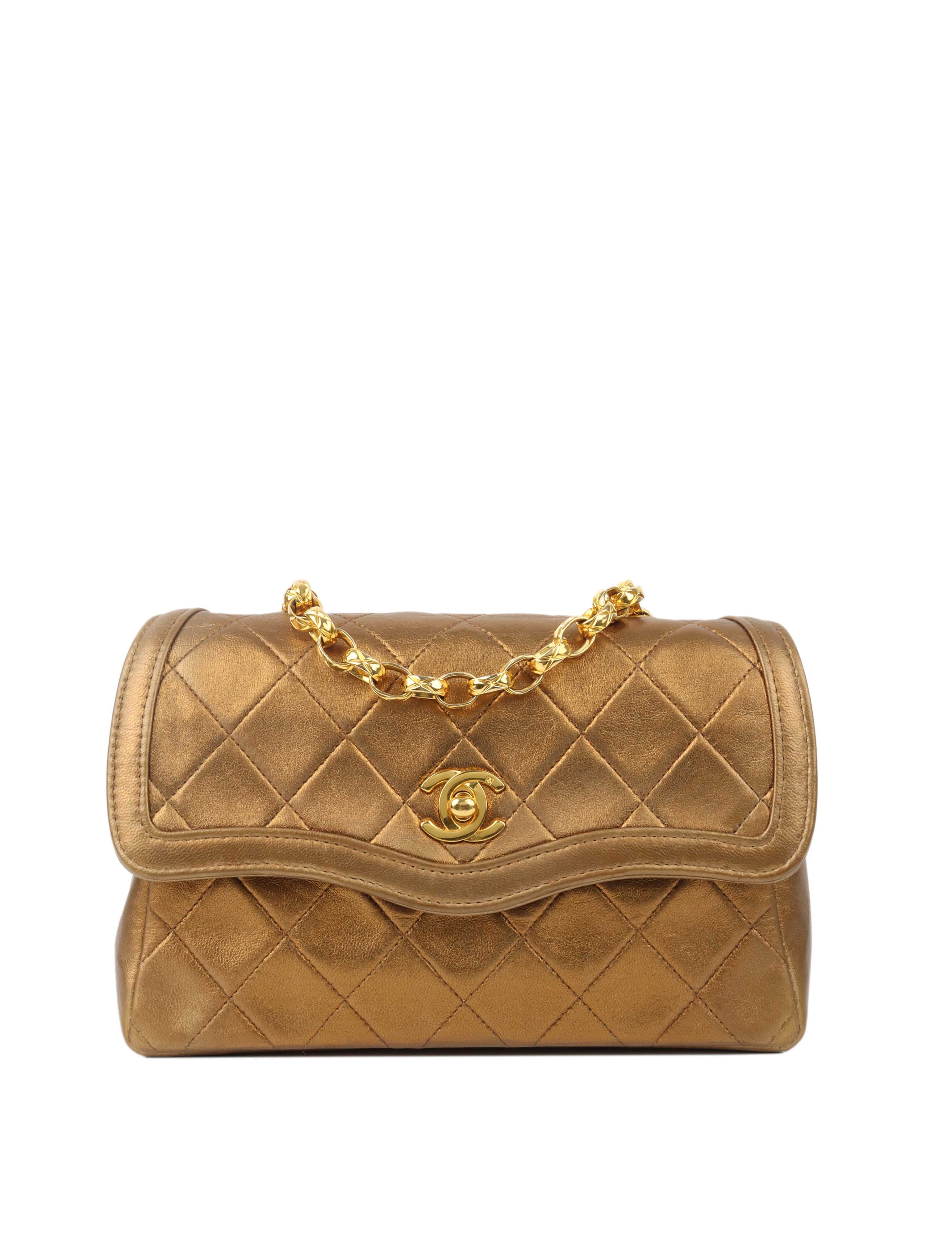 Vintage Chanel Gold Metallic Chain Bag - Luxury Crossbody Purse for Women, Perfect for Evening Parties & Special Occasions
