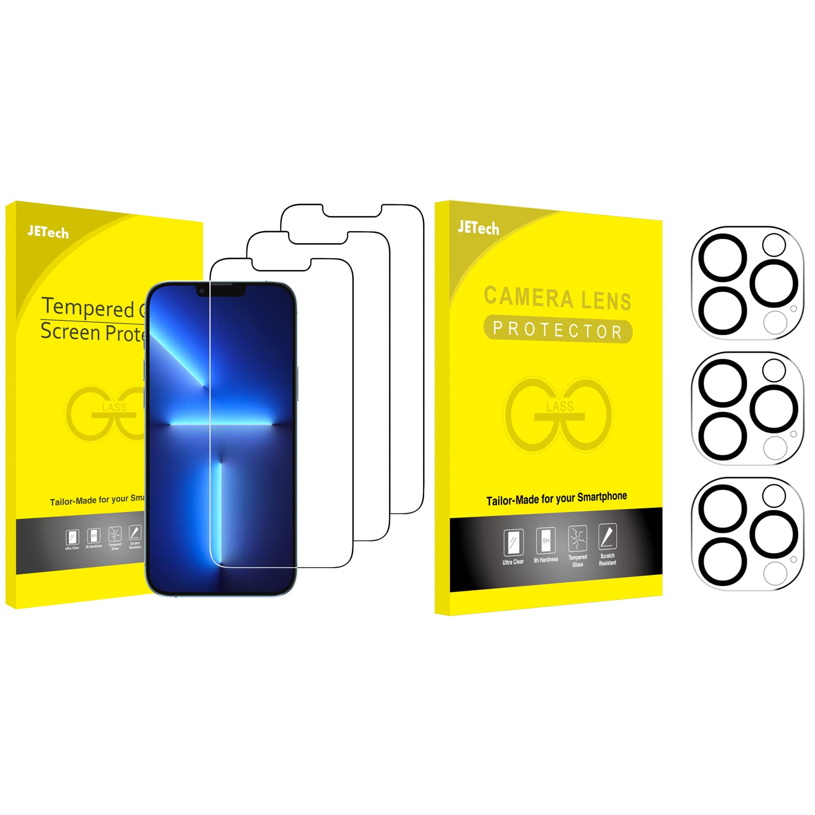 JETech iPhone 13 Pro Max Screen Protector & Camera Lens Protector Set - 6.7 Inch Tempered Glass with HD Clarity, Anti-Scratch Protection for iPhone 13 Pro Max - Perfect for Everyday Use, Gaming, and Outdoor Activities