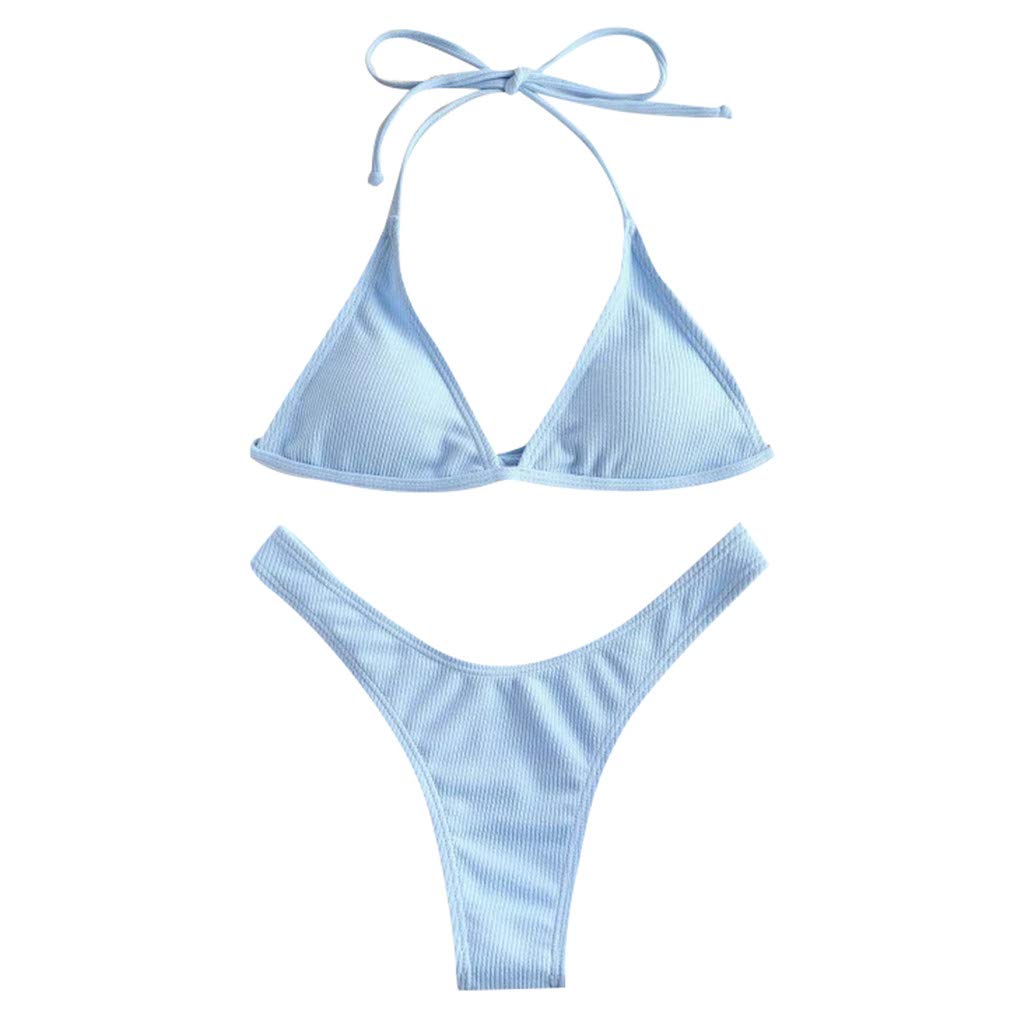 Sexy Women's Lace Bikini Set - High Cut Halter Push Up Swimsuit with Solid Design | Perfect for Beach Vacation, Pool Party and Summer Getaways