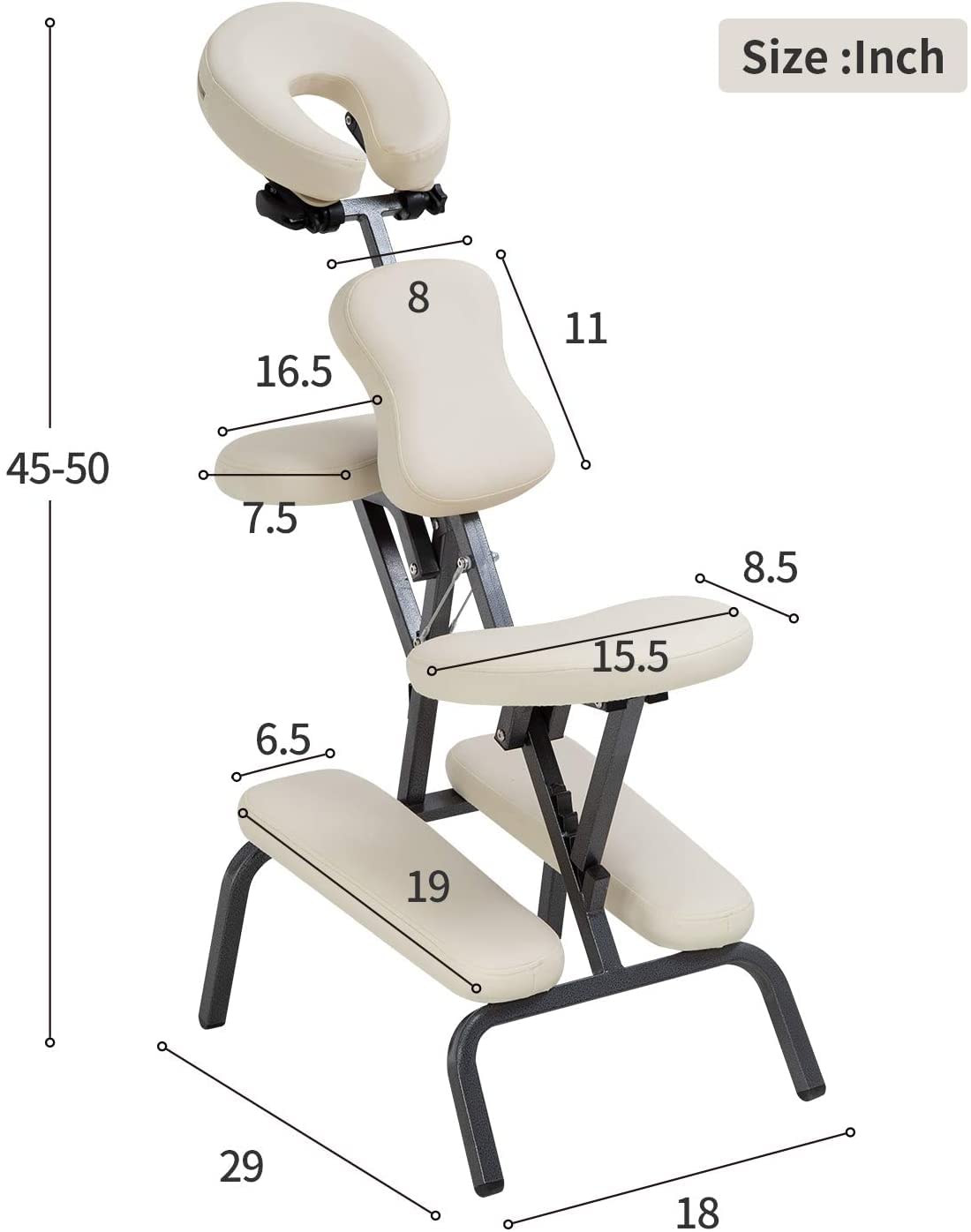 Foldable Massage Chair - Adjustable Tattoo & Spa Chair with Free Carry Case & Face Cradle - Portable Therapy Chair for Home, Salon & Tattoo Studio - Cream Color