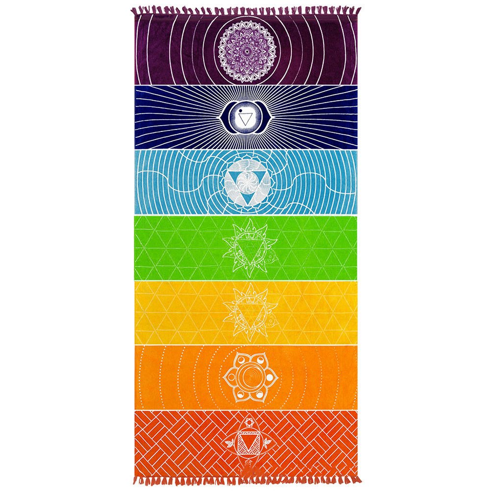 Gemini_mall Rainbow Chakra Tapestry - Large 150x75cm Beach Towel, Yoga Mat & Boho Wall Hanging for Home Decor - Perfect for Meditation Rooms, Beach Trips & Festival Decorations