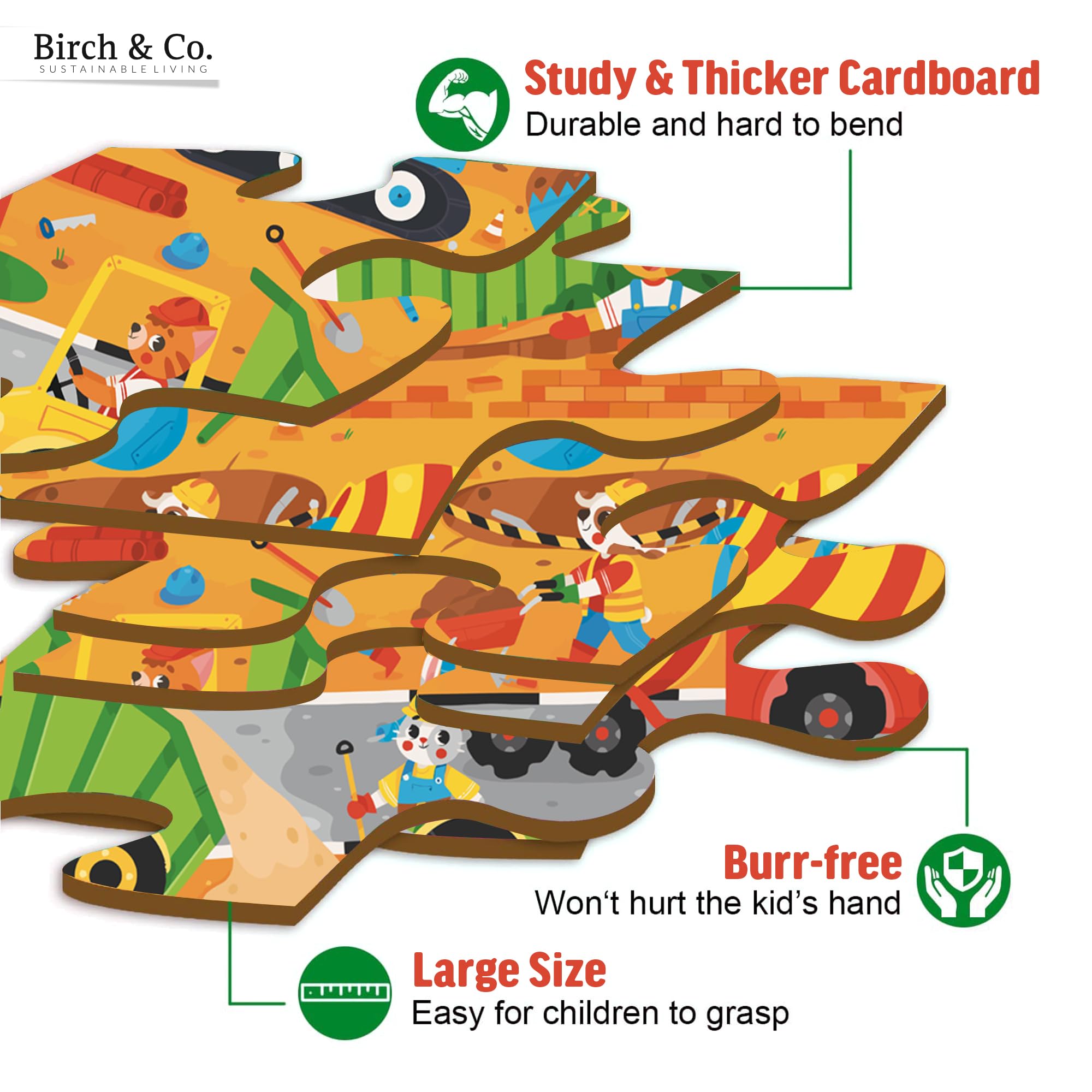 Birch & Co. Construction Theme 48-Piece Jigsaw Puzzle for Kids | Educational Puzzle Game for Children | Perfect for Family Game Night & Preschool Learning Activities