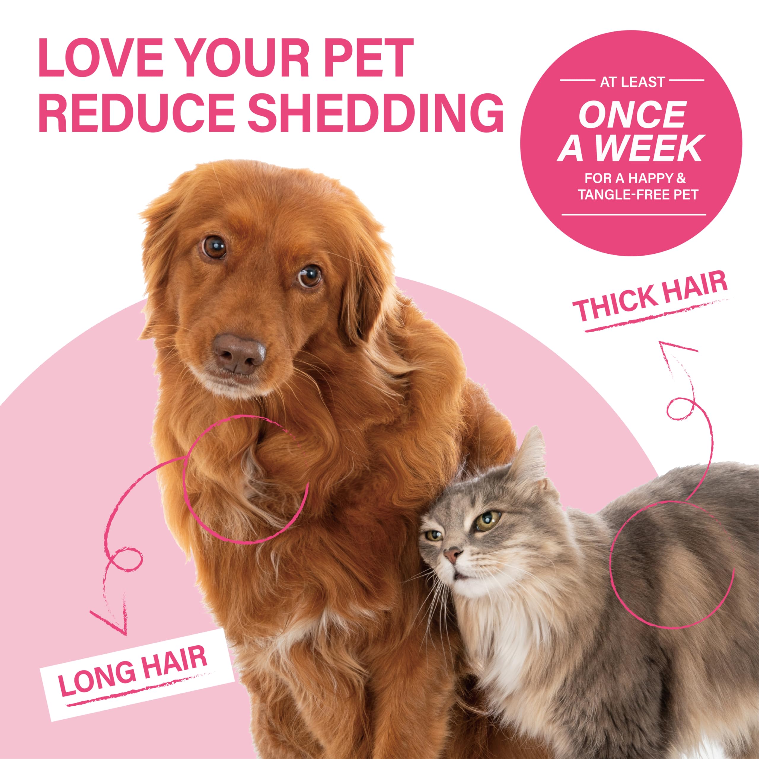 Professional Pet Grooming Brush for Dogs & Cats - Extra Wide Double-Sided Stainless Steel Undercoat Rake for Long-Haired Pets, Removes Knots, Mats & Tangles, Reduces Shedding by 95% (Pink) - Perfect for Home Grooming & Shedding Control