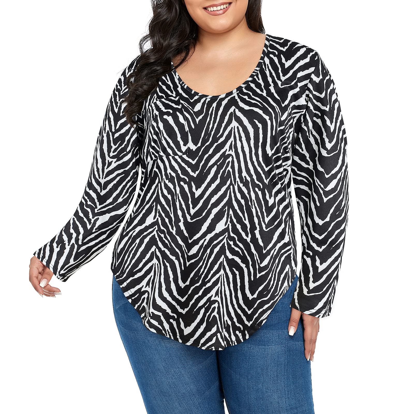 Plus Size Women's Tunic Top - Sexy V Neck Long Sleeve Casual Shirt for Women | Oversized T-Shirt for Work, Date Night & Everyday Wear