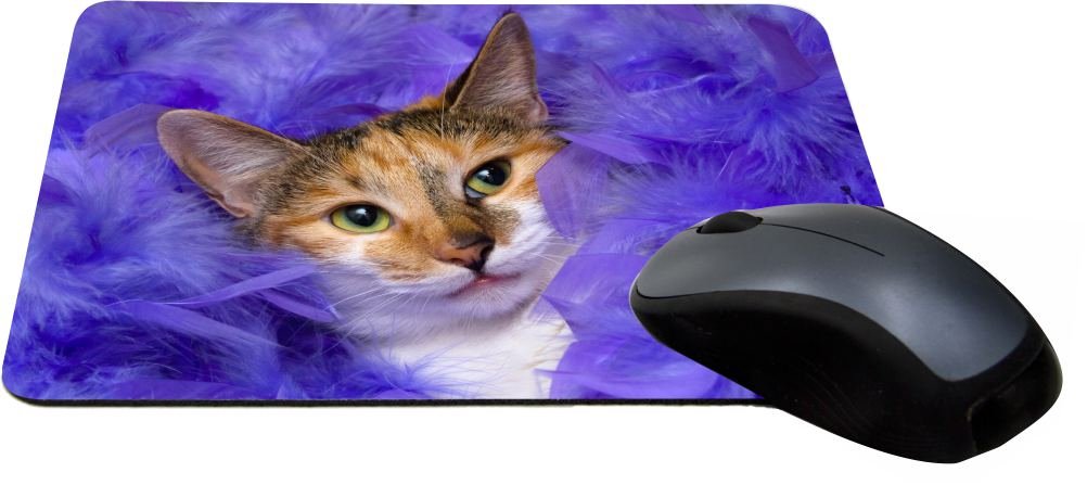 Premium Gaming Mouse Pad with Kitten Lying in Purple Feathers Design - Lightning Series (MPSQ-RK-44316) - Perfect for PC Gaming, Office Work & Home Computer Setup