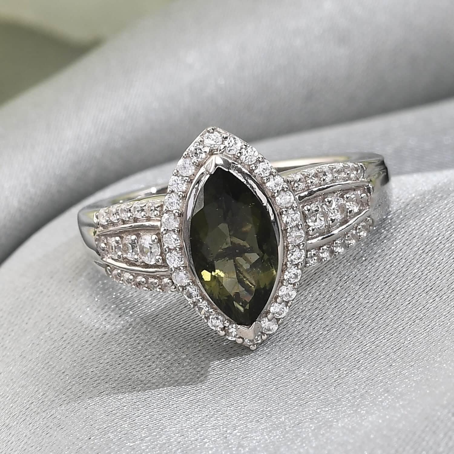 Moldavite Zircon Promise Ring for Women - 925 Sterling Silver Platinum Plated Wedding Jewelry, Size 6 - Perfect for Engagement, Anniversary, Birthday Gifts & Bridal Accessories | Elegant Jewelry for Special Occasions & Everyday Wear