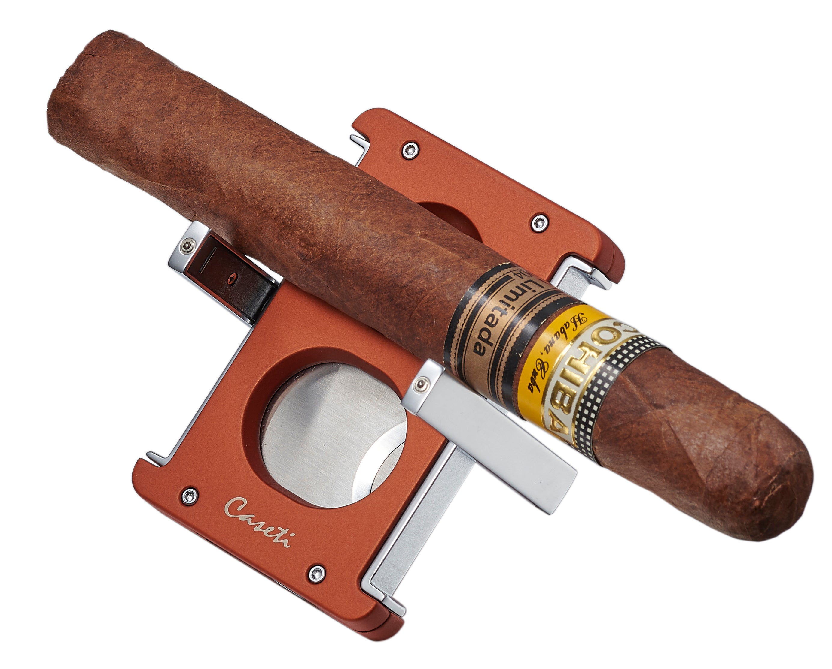 Caseti Trident X 3-in-1 Cigar Cutter with Punch & Guillotine Blades - Premium Stainless Steel Cigar Scissors - Burnt Orange - Perfect for Cigar Aficionados & Gifts for Men