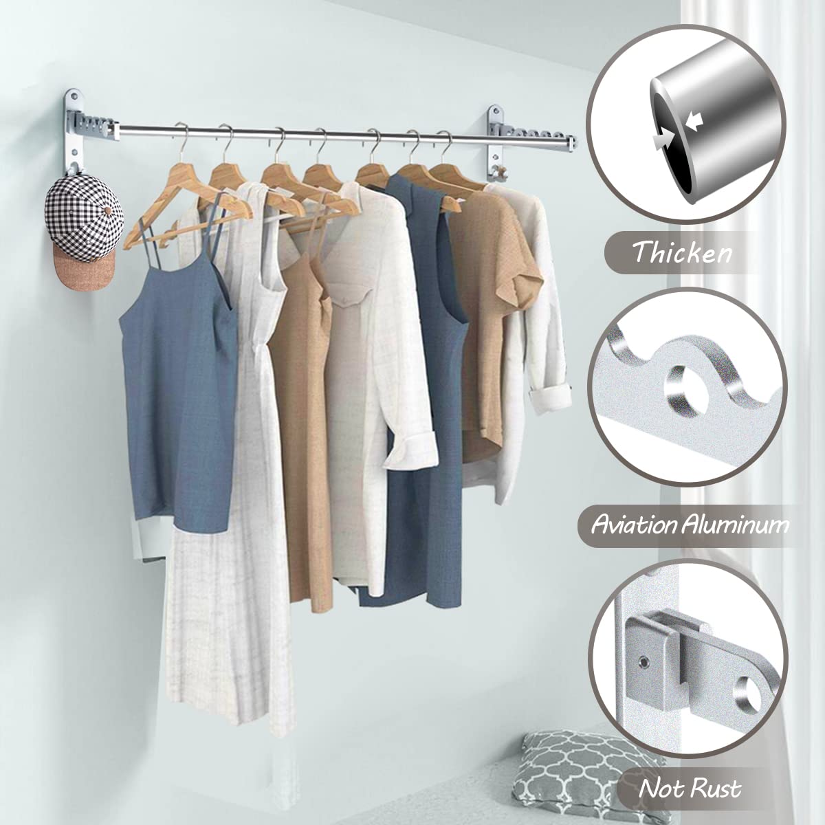 Wall Mounted Retractable Clothes Drying Rack with 2 Hanging Rods - Space Saving Laundry Organizer for Small Apartments, Bathrooms & Closets - Perfect for Drying Clothes, Towels and Delicates