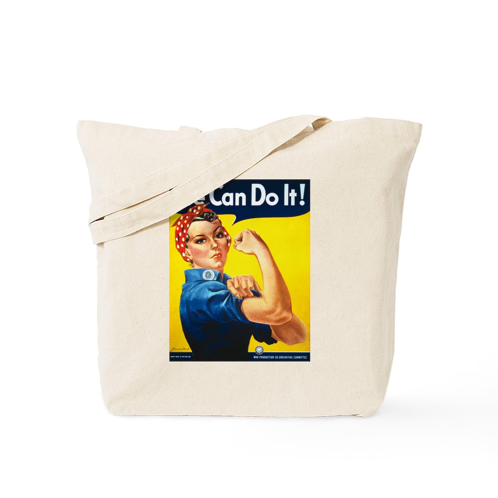Rosie The Riveter Canvas Tote Bag - Natural Reusable Shopping Bag for Women | Eco-Friendly Grocery Tote, Work Commute & Beach Day Essentials