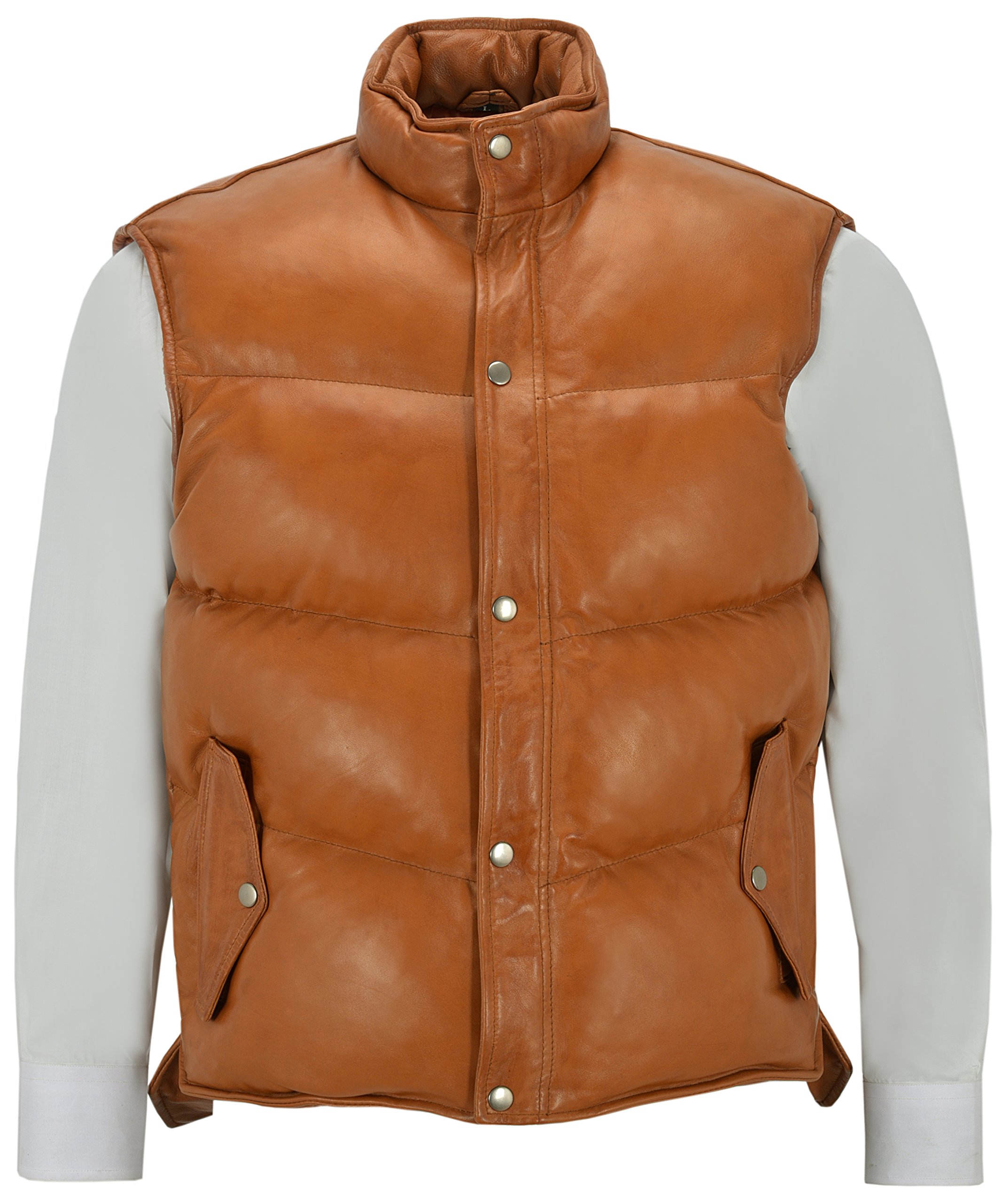 Men's Padded Lambskin Leather Puffer Vest - Winter Warm Waistcoat for Casual Outfits | Perfect for Outdoor Activities, Streetwear & Layering in Cold Weather
