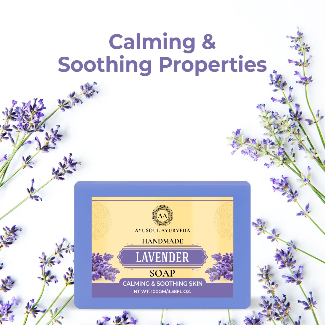 Ayusoul Ayurveda Herbal Lavender Bath Soap - 100% Natural, Soothing & Moisturizing for Dry & Sensitive Skin (Pack of 4) - Perfect for Relaxing Bath, Spa Day & Aromatherapy at Home