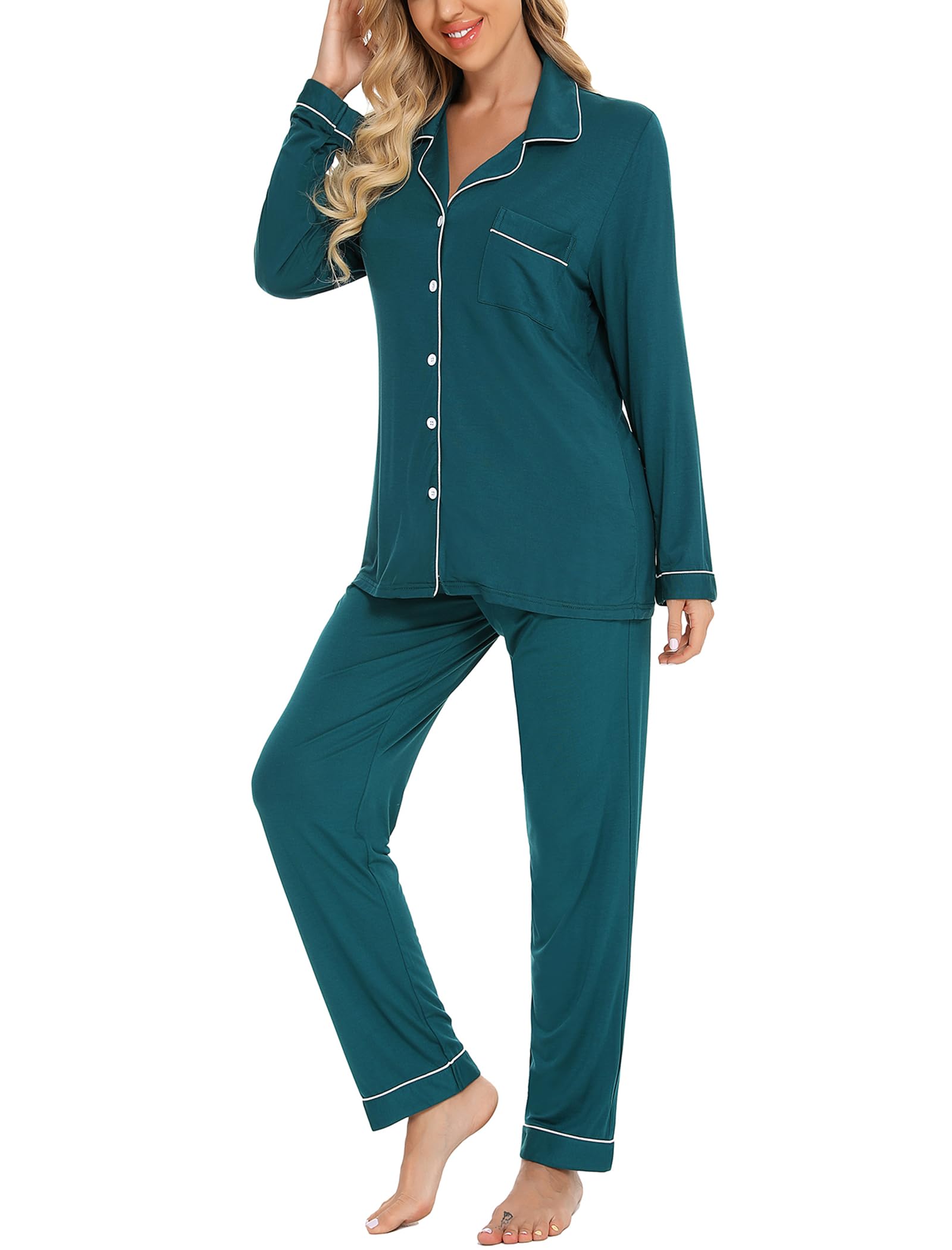 Leikar Women's Soft Button-Up Pajama Set - Long Sleeve Shirt & Comfortable Pajama Pants for Sleepwear, Lounge Wear & Cozy Nights at Home