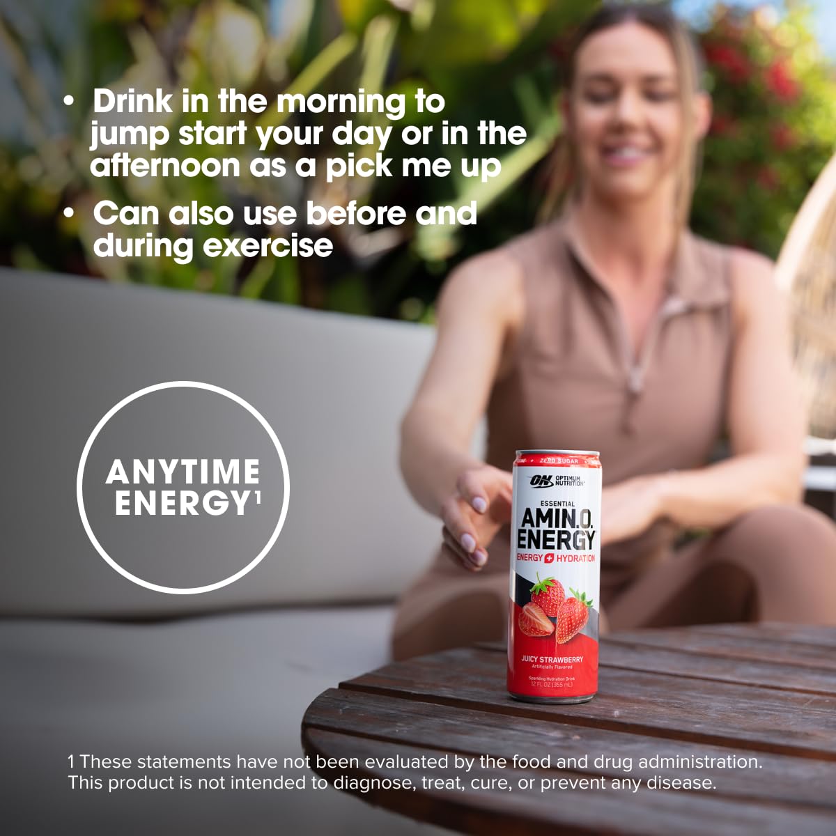 Optimum Nutrition Amino Energy Sparkling Hydration Drink with Electrolytes, Caffeine & BCAAs - Sugar Free Juicy Strawberry Flavor, 12 Fl Oz (12 Pack) - Perfect for Workouts, Recovery & On-the-Go Hydration