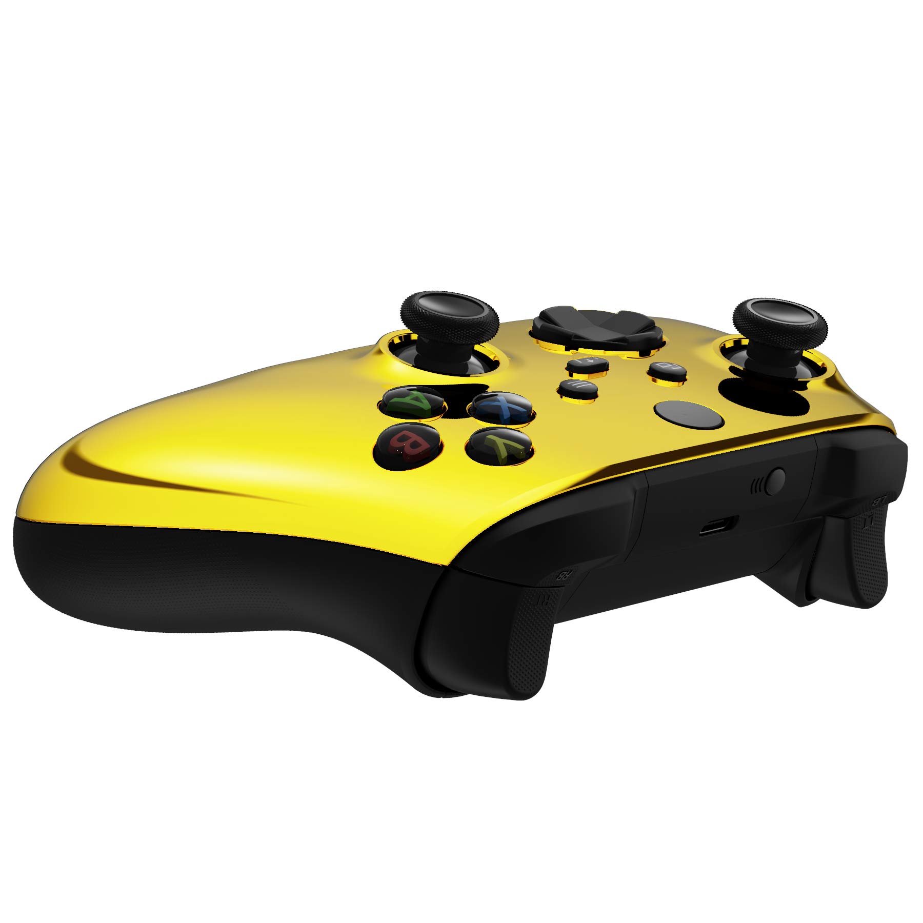 eXtremeRate Chrome Gold Replacement Side Rails, Back Shell & Faceplate for Xbox Series X/S Controller - Premium Customization for Enhanced Gaming Experience