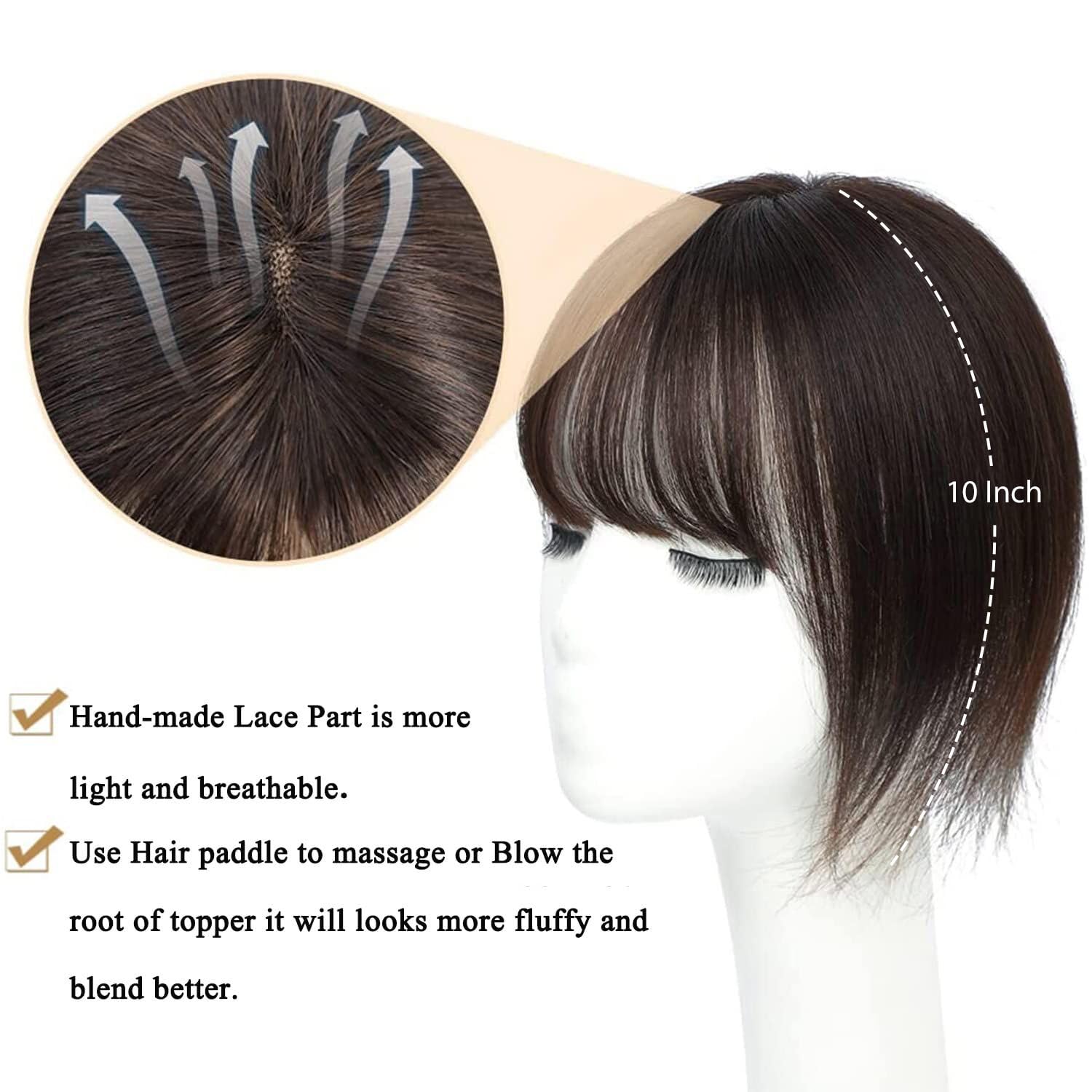 Molefi Women's Real Human Hair Toppers with Bangs - Premium Remy Hair Extensions for Thinning Hair & Wiglets | Perfect for Daily Wear, Special Occasions & Hair Volume Boost
