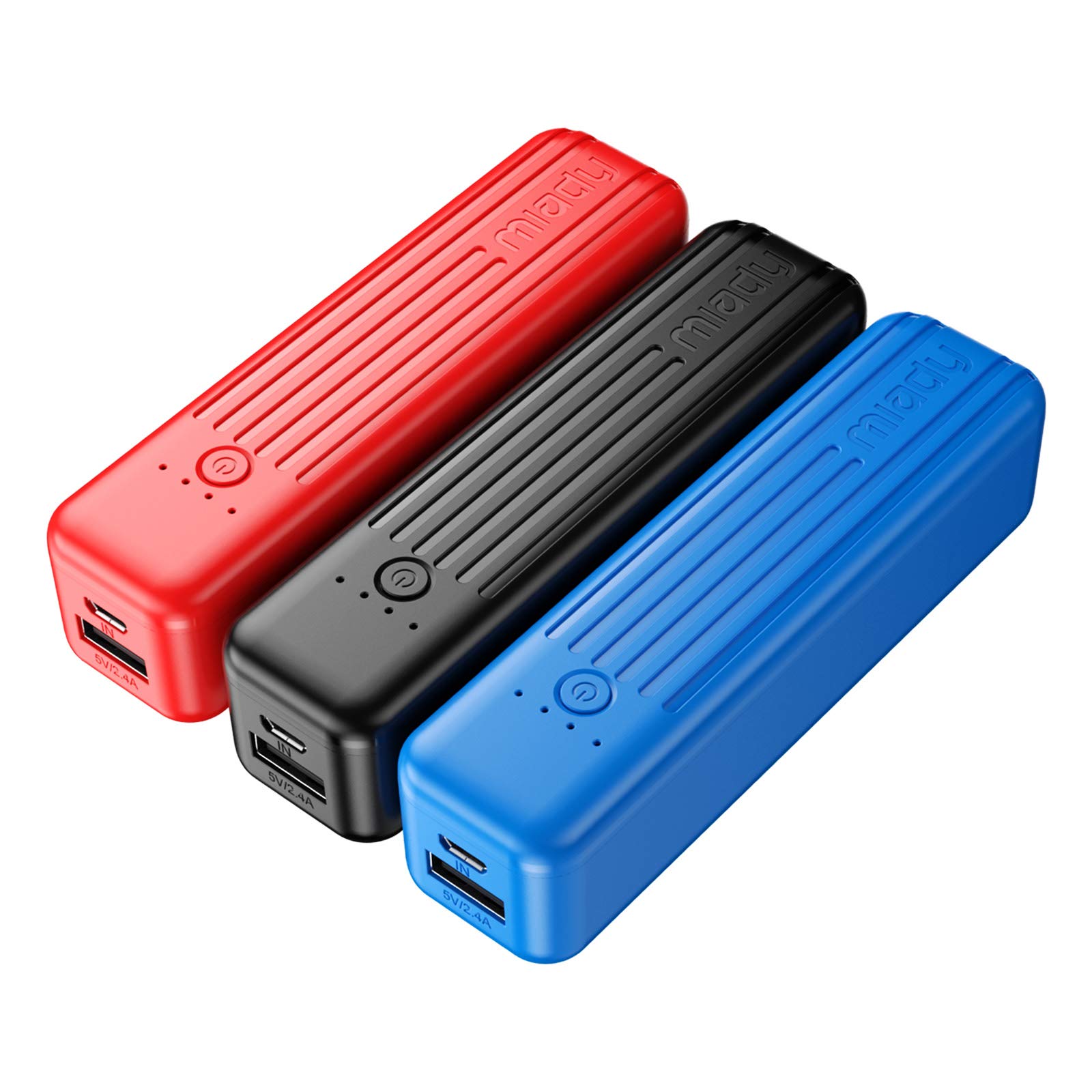 Miady 3-Pack 5000mAh Ultra Lightweight Portable Charger - 3.45oz Mini Power Bank with 5V/2.4A Fast Charging for iPhone, Samsung Galaxy & More - Perfect for Travel, Camping & Emergency Backup