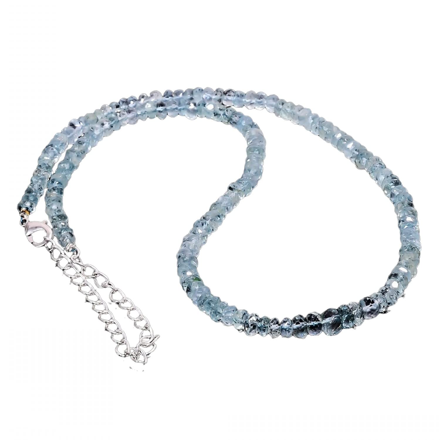 Shree Narayani AAA Natural Aquamarine Rondelle Faceted Necklace - 925 Sterling Silver March Birthstone Jewelry | Meditation & Healing Crystal Pendant | Perfect Gift for Women, Mothers, Wives | Birthday, Anniversary, Valentine's Day Present | Ideal for Yoga, Spiritual Practice & Everyday Wear
