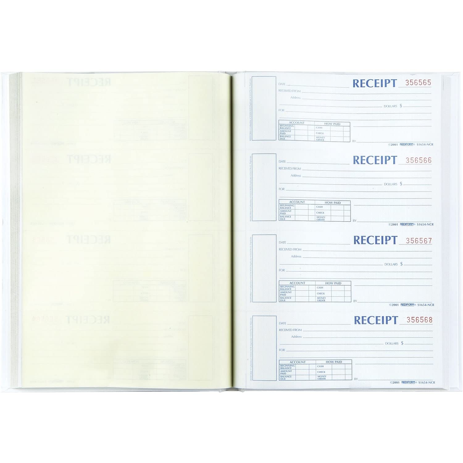 REDS1654NCR - Premium Hardcover Numbered Money Receipt Book for Small Business, Accounting & Tax Records - 2-Part Carbonless Duplicate Forms (50 Sets) - Ideal for Retail Stores, Restaurants & Service Providers