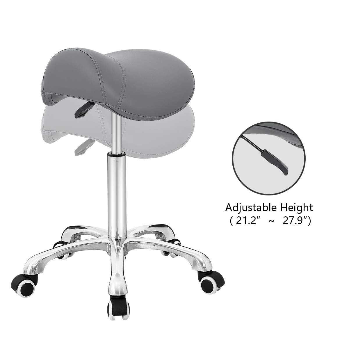 Antlu Adjustable Hydraulic Rolling Saddle Stool Chair with Wheels - Ergonomic Seat for Office, Massage Salon, Kitchen, Spa & Drafting - Perfect for Therapists, Chefs & Office Workers (Grey)