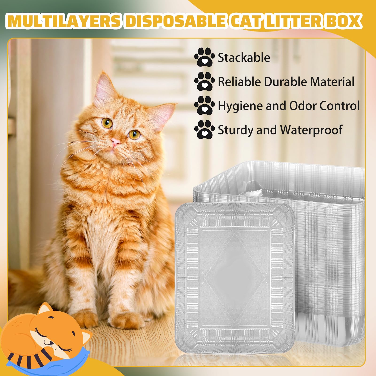Zubebe 50 Pack Disposable Cat Litter Boxes - Large 19.69 x 15.75 x 3.94 Inch Plastic Litter Trays for Indoor Cats, Travel & Home Use - Portable, Lightweight & Convenient (Clear) - Perfect for Daily Use, Camping & Road Trips