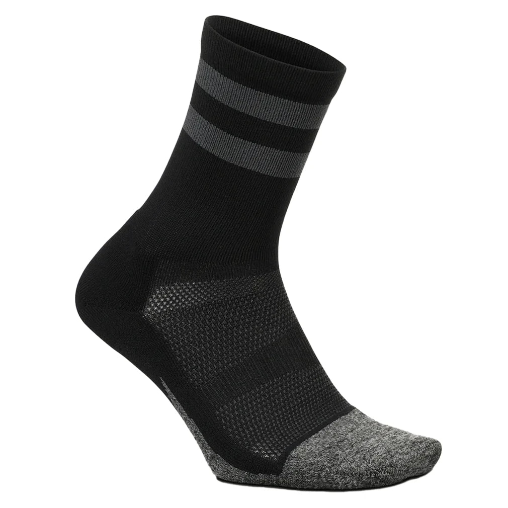 Elite Light Cushion Mini Crew Socks - Black High Top Stripe Athletic Socks for Running, Gym & Casual Wear - Breathable Comfort for Men & Women