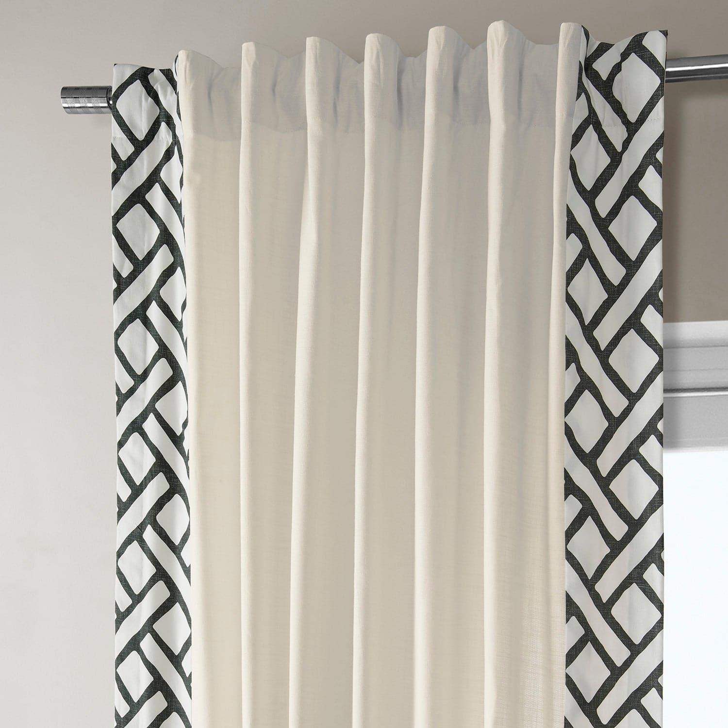 Black Bordered Cotton Curtains for Garden Path - Elegant Window Treatments for Patio, Porch & Outdoor Decor