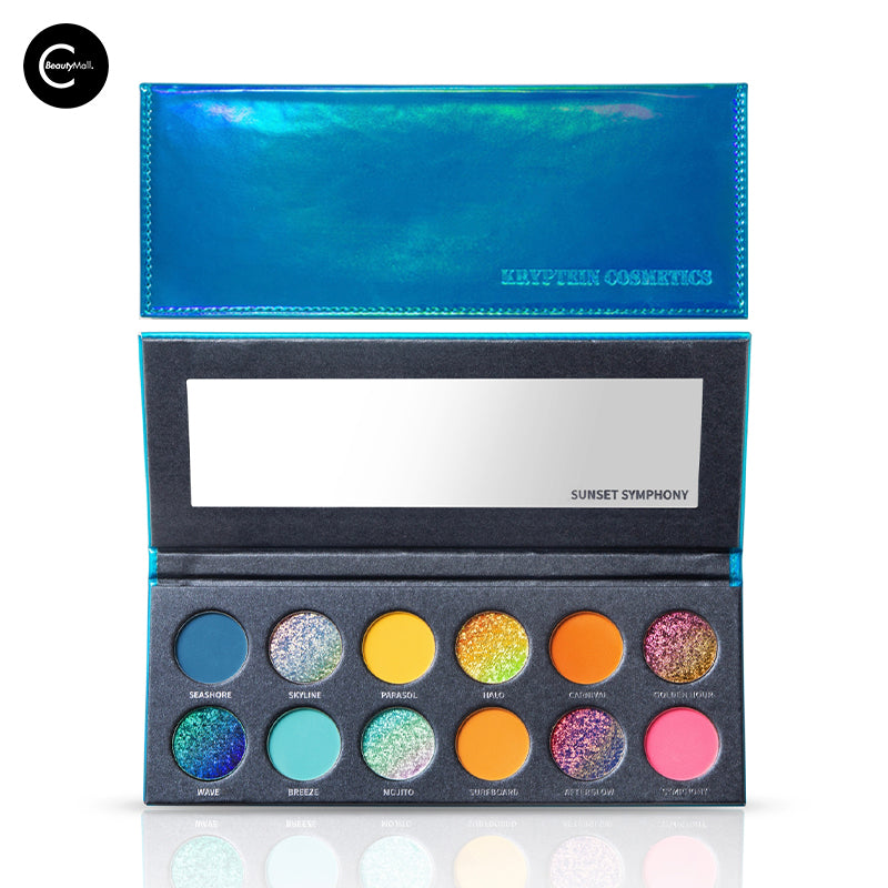 KRYPTEIN COSMETICS Sunset Symphony Eyeshadow Palette - 12 Highly Pigmented Matte & Shimmer Eyeshadows for Day to Night Makeup Looks | Perfect for Parties, Weddings & Special Occasions