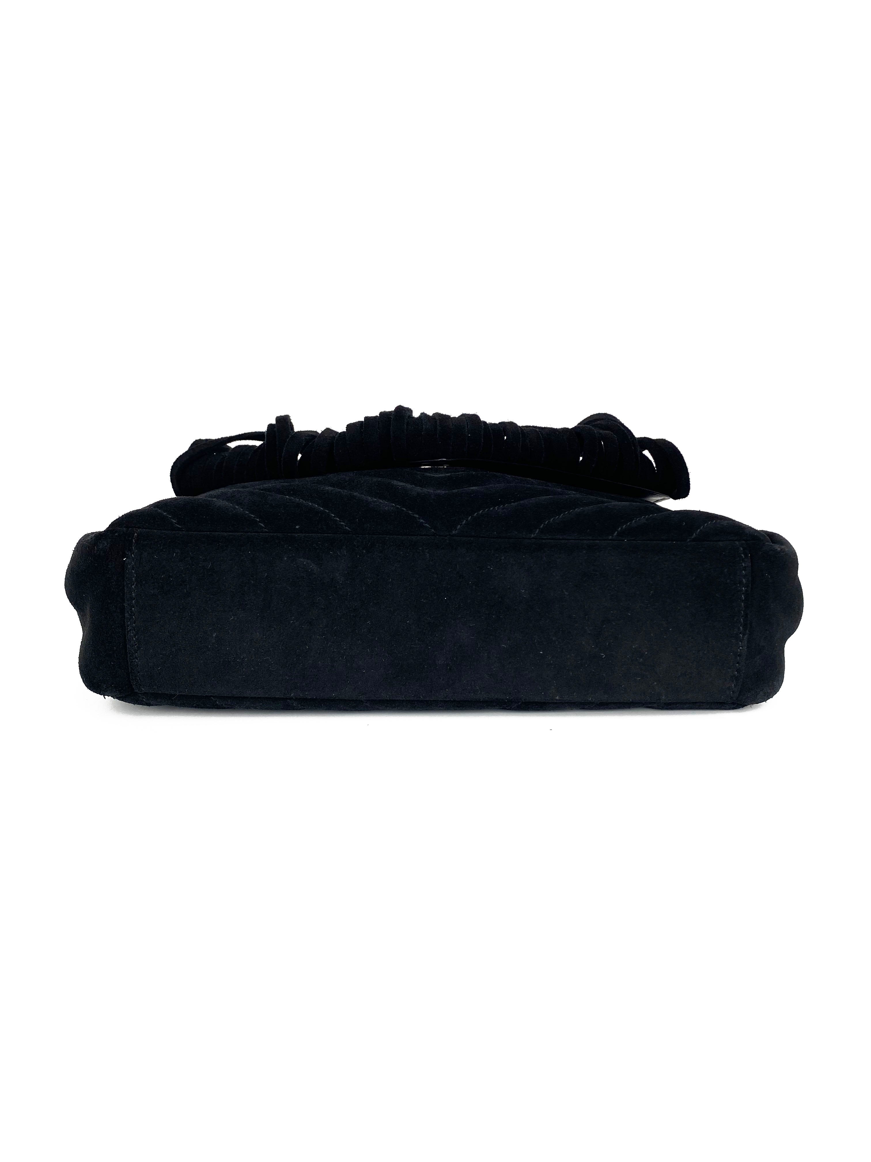 Saint Laurent Black Suede Fringe Shoulder Bag for Women | Luxury Designer Crossbody Purse | Perfect for Evening Parties, Date Nights & Special Occasions