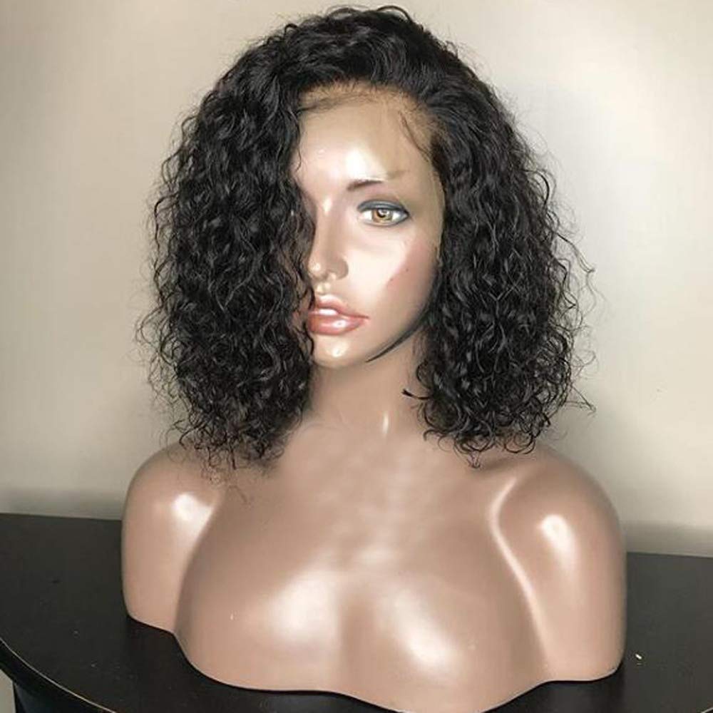 130 Density Natural Brazilian Virgin Human Hair Wig - Glueless Short Bob Curly Lace Front Wig with Baby Hair for Black Women (12