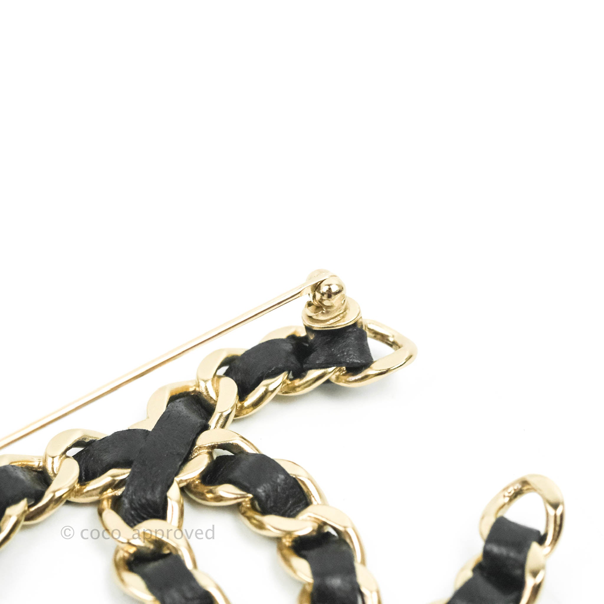 Chanel CC Braided Leather Black Brooch with Gold Tone - Elegant Fashion Accessory for Women, Perfect for Jackets, Coats, Bags & Special Occasions