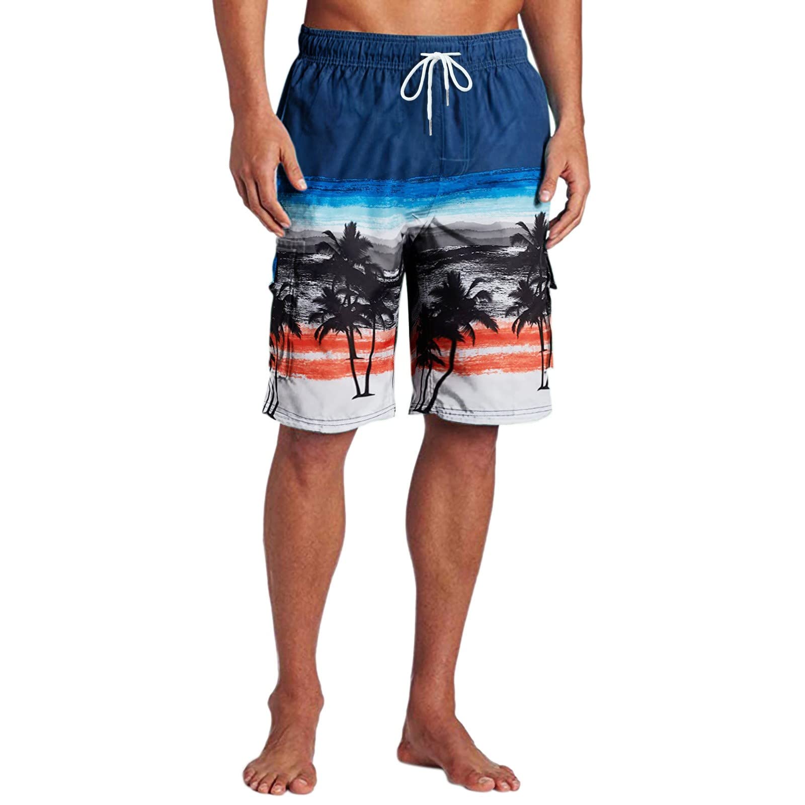 **JUNGE Men's Hawaiian Swim Shorts - Quick Dry Beach Board Shorts with Drawstring Waist for Swimming, Surfing & Vacation | Perfect for Pool, Beach & Summer Holidays**