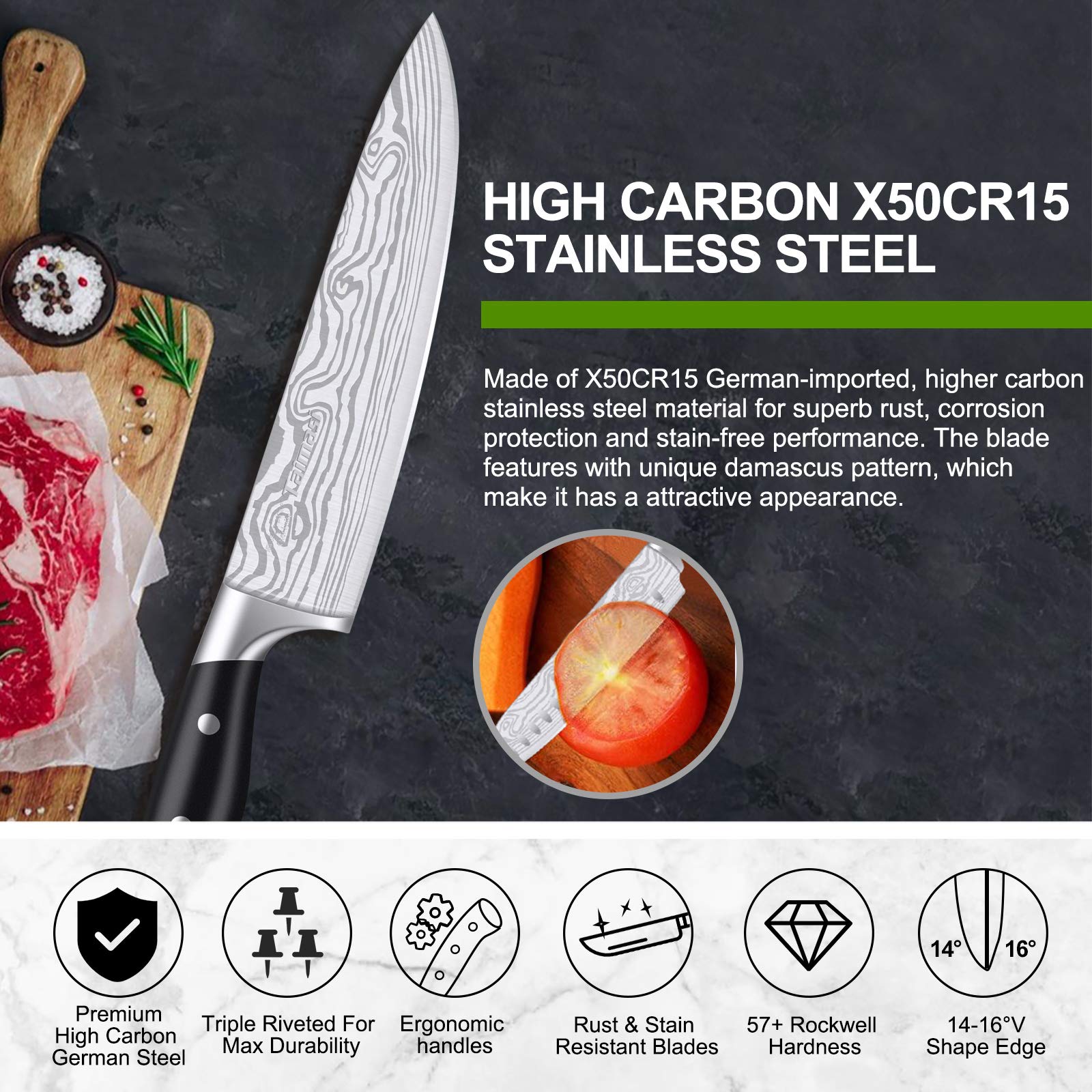 23-Piece Premium Kitchen Knife Set with Block & Sharpener - High Carbon Stainless Steel Chef Knives - Ultra Sharp Full-Tang Design - Perfect for Home Cooking, Professional Chefs & Gift Giving