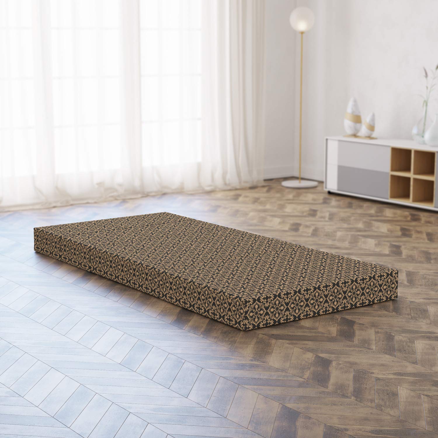 Ambesonne Classical Foldable Mattress - Damask Inspired Swirl Design, 74.8