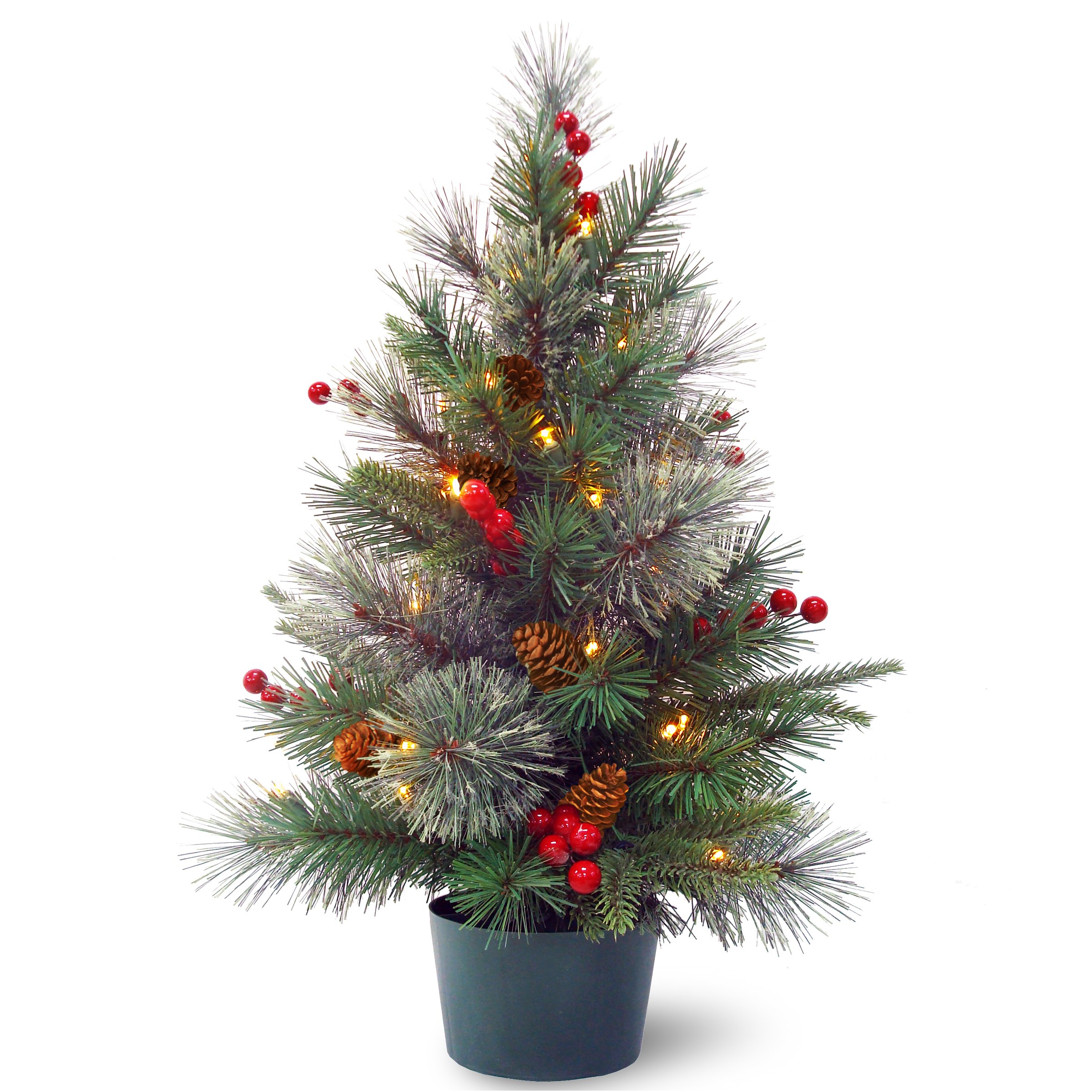 National Tree Company 'Feel Real' 2 ft Flocked Artificial Christmas Tree with Mixed Decorations & White LED Lights – Perfect for Home, Office, and Holiday Decor