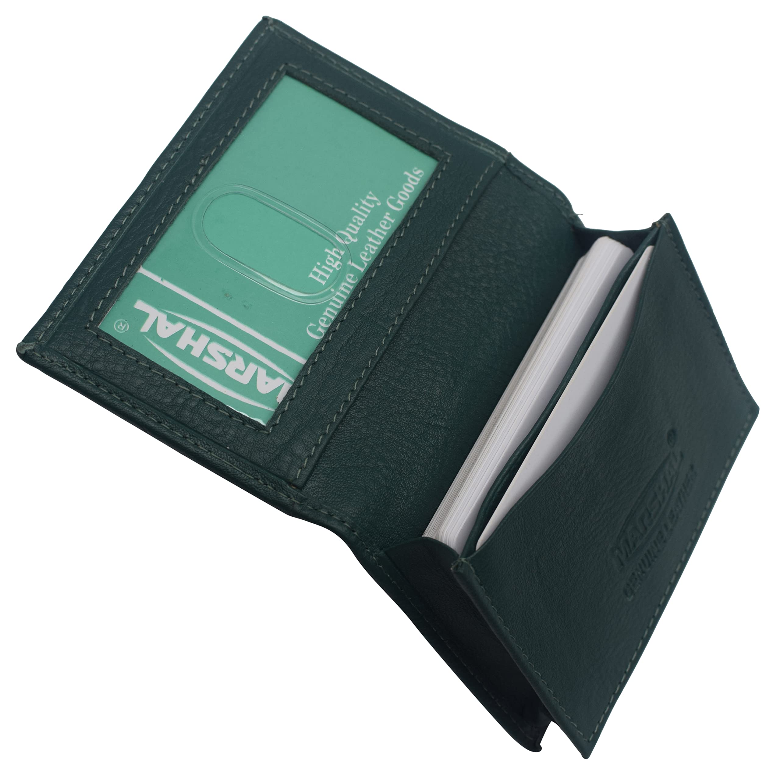 Premium Genuine Leather Business Card Holder - RFID Blocking Credit Card & ID Window Wallet for Men & Women - Perfect for Office, Networking & Travel (Green)