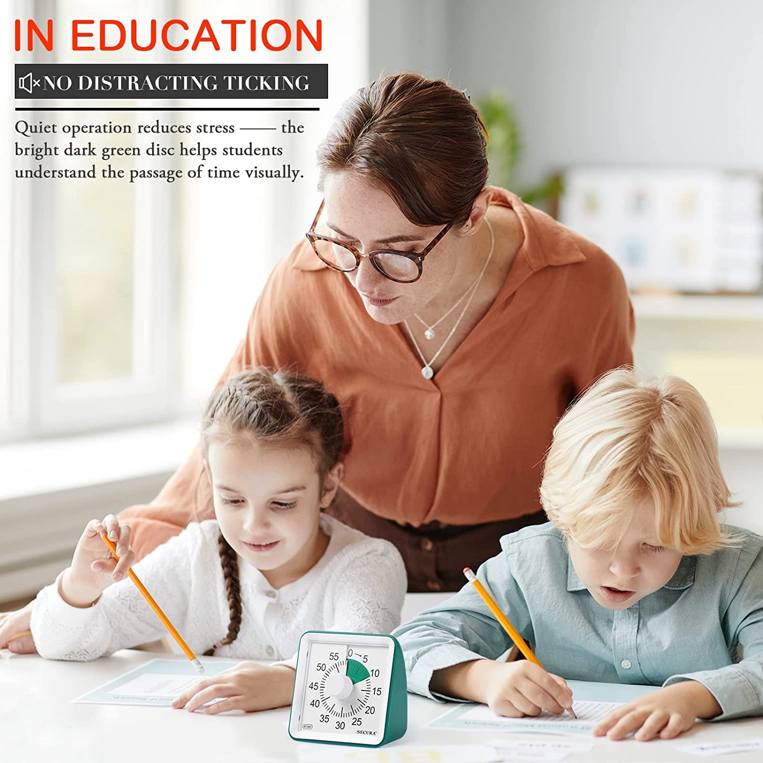 Secura 60-Minute Visual Timer - Classroom & Home Countdown Timer for Kids & Adults | Time Management Tool for Teaching, Homework & Productivity (Dark Green) - Perfect for Study Sessions, Cooking & Task Management