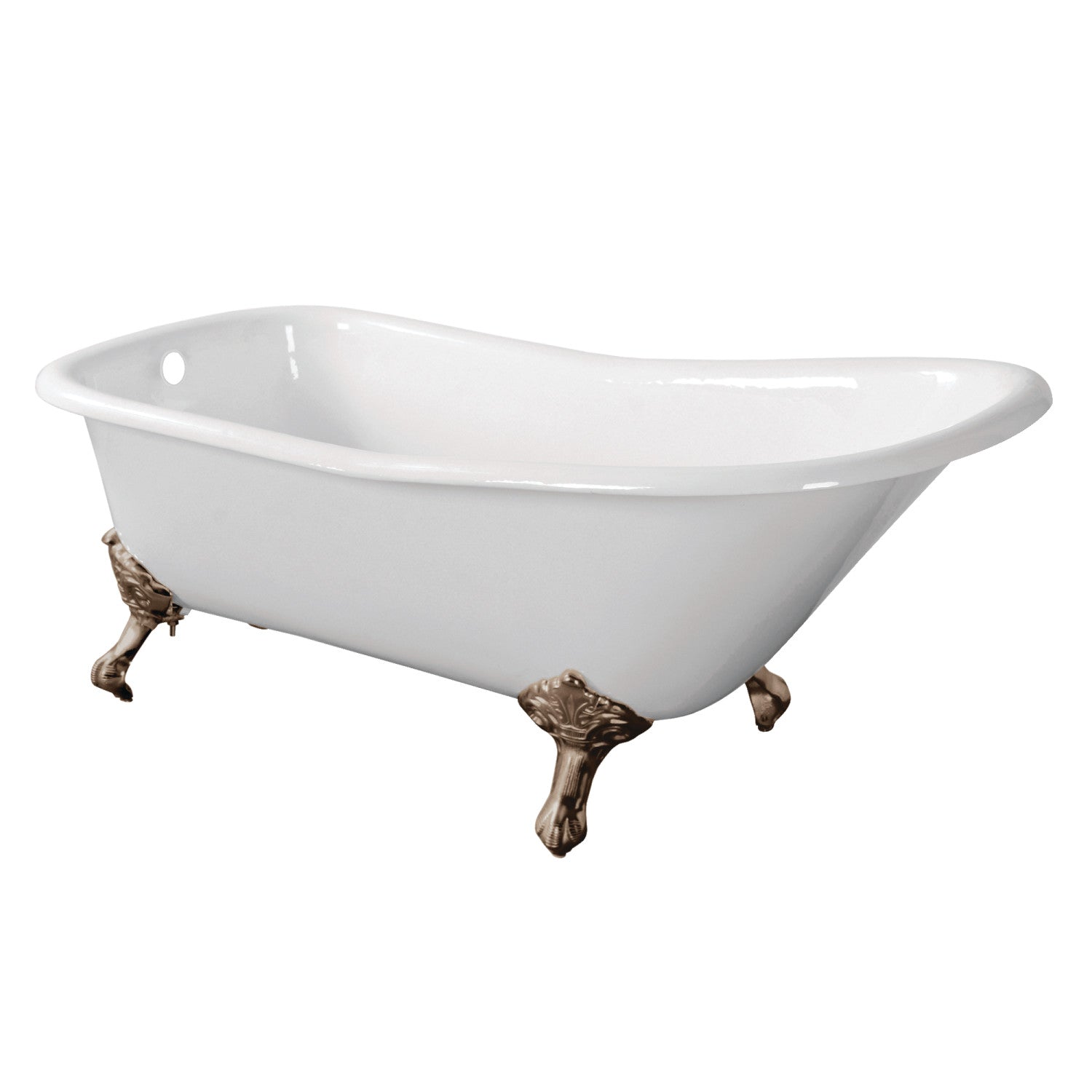 Aqua Eden 67 Inch White Cast Iron Clawfoot Bathtub - Classic Flat Rim Single Slipper Design, Brushed Nickel Finish (No Faucet Drillings) | Freestanding Soaking Tub for Bathroom, Spa Retreat & Luxury Home Decor