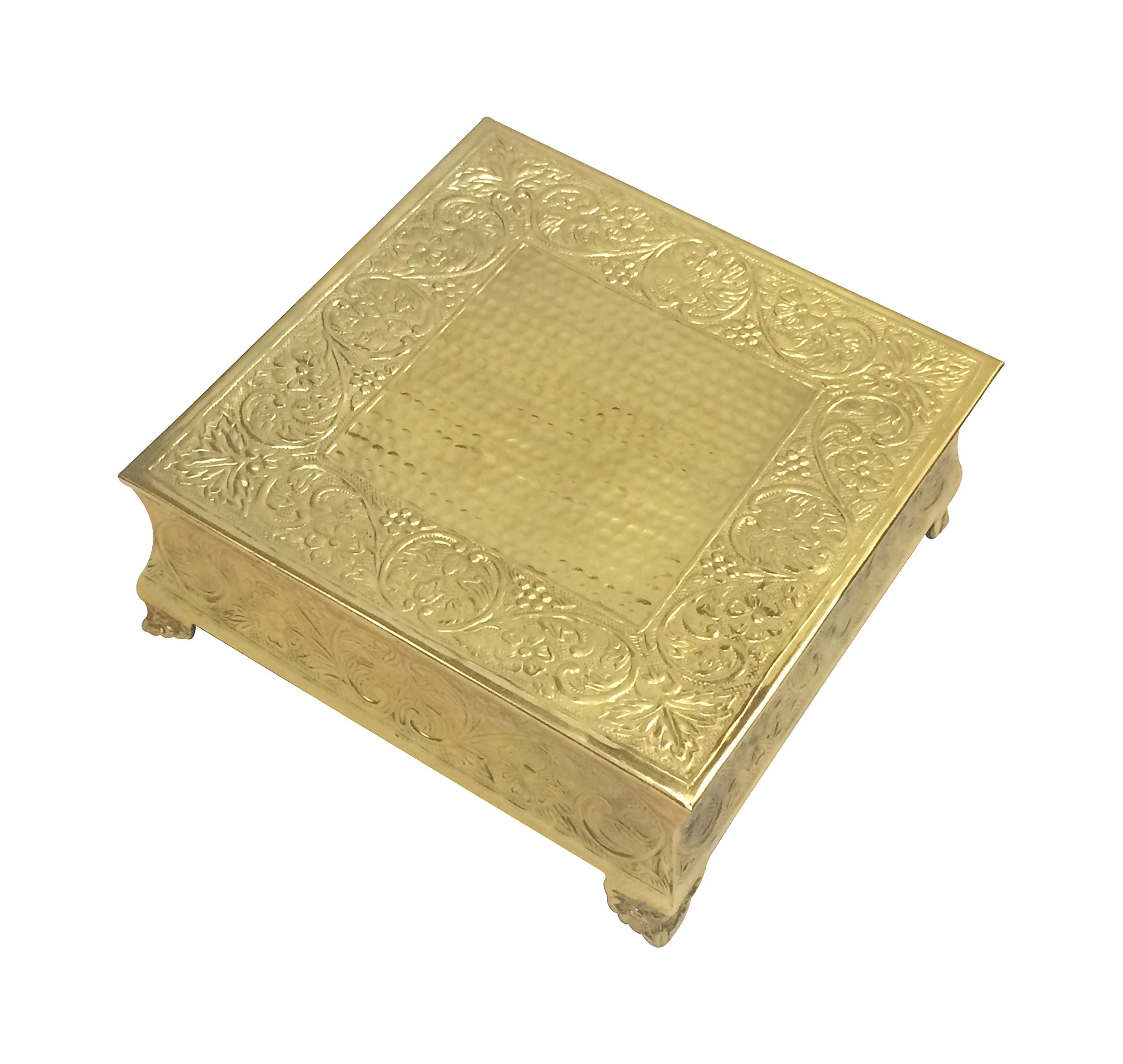 GiftBay 14 Inch Gold Square Wedding Cake Stand - Durable Aluminum Metal Cake Plate for Wedding, Birthday, Anniversary & Special Events Decor
