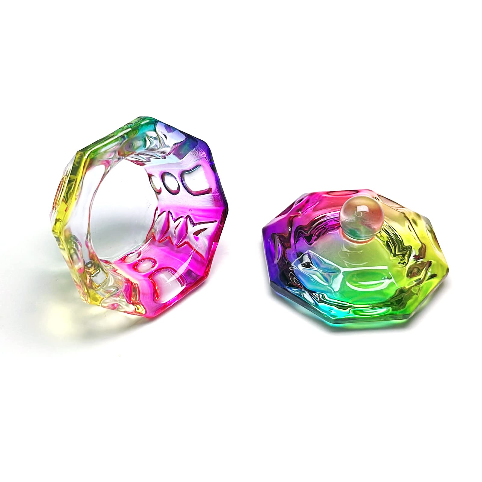 Crystal Rainbow Glass Dappen Dish with Lid for Acrylic Nails - Octagon Shaped Nail Liquid & Powder Glassware Bowl (YSHJB007) | Perfect for Nail Art, Salon Use & DIY Manicures