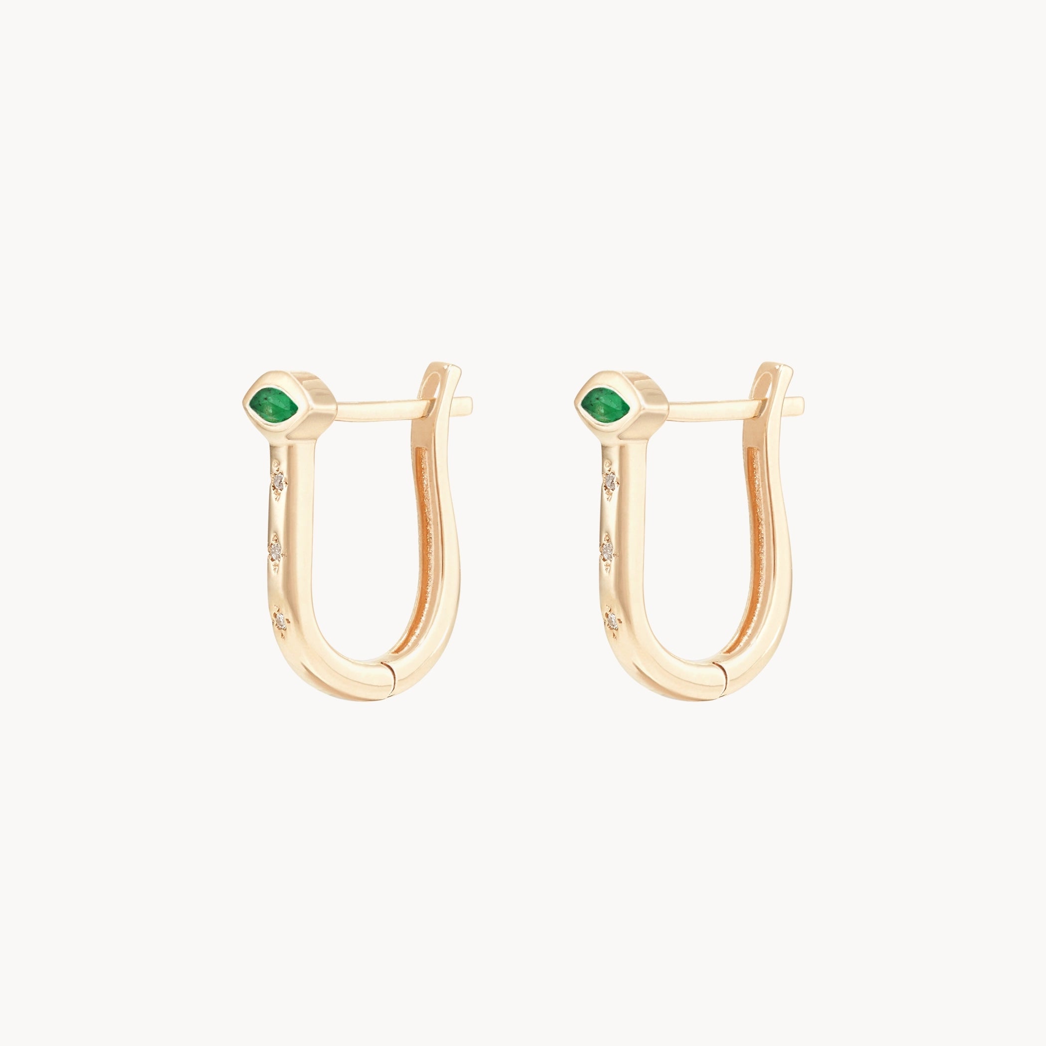 14K Yellow Gold Mind's Eye Emerald U Hoop Earrings with Diamond & Emerald Gemstones – Elegant Jewelry for Women, Perfect for Parties, Weddings & Special Occasions