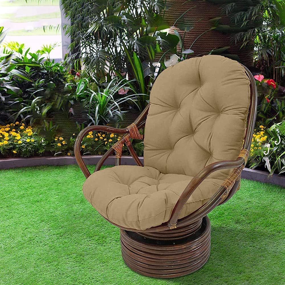 Premium Rattan Swivel Rocker Chair Cushion - Waterproof Outdoor/Indoor Rocking Chair Seat Cushion with Ties - Beige Twill Fabric for Patio, Garden, Hammock & Nursery (Only Cushion) - Perfect for Relaxing, Reading & Lounging