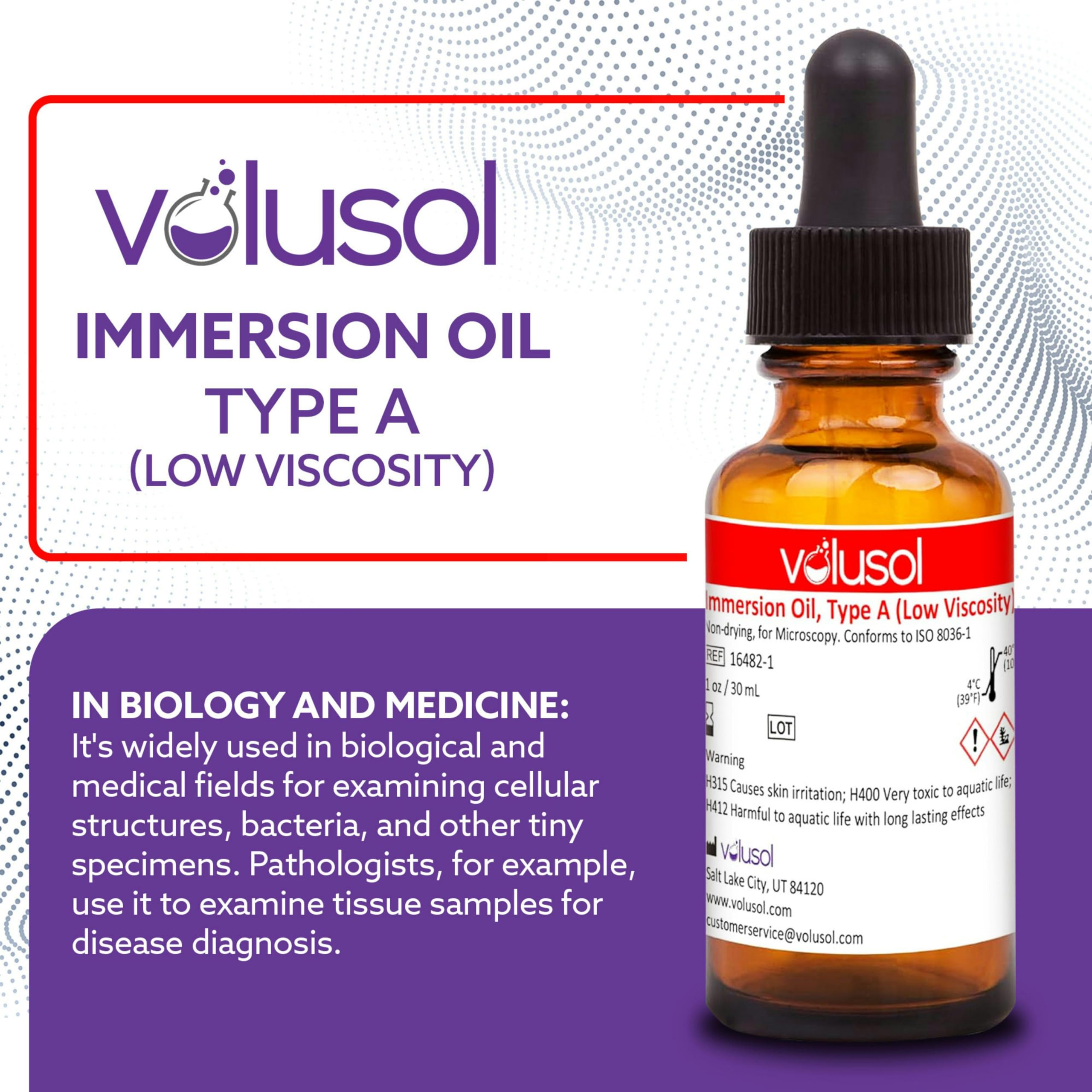 Volu-Sol Microscope Immersion Oil Type A - Low Viscosity 150 Centistokes, Safe for All Microscope Lenses, Precision PP Polycone Bottle (30ml/1oz, Pack of 12) | Ideal for Biological Research, Lab Diagnostics & Microscopy Slide Preparation