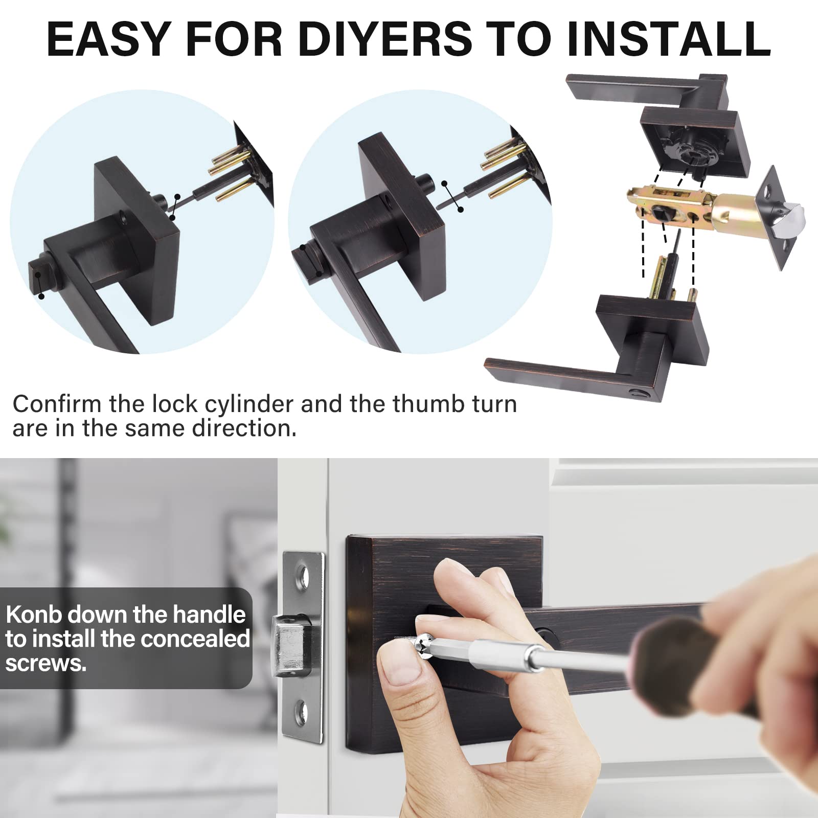 Heavy Duty Zinc Alloy Bedroom Door Lock with Brushed Bronze Finish - Privacy Lever Handle for Interior Doors (10-Pack) - Perfect for Homes, Apartments, and Office Privacy Security