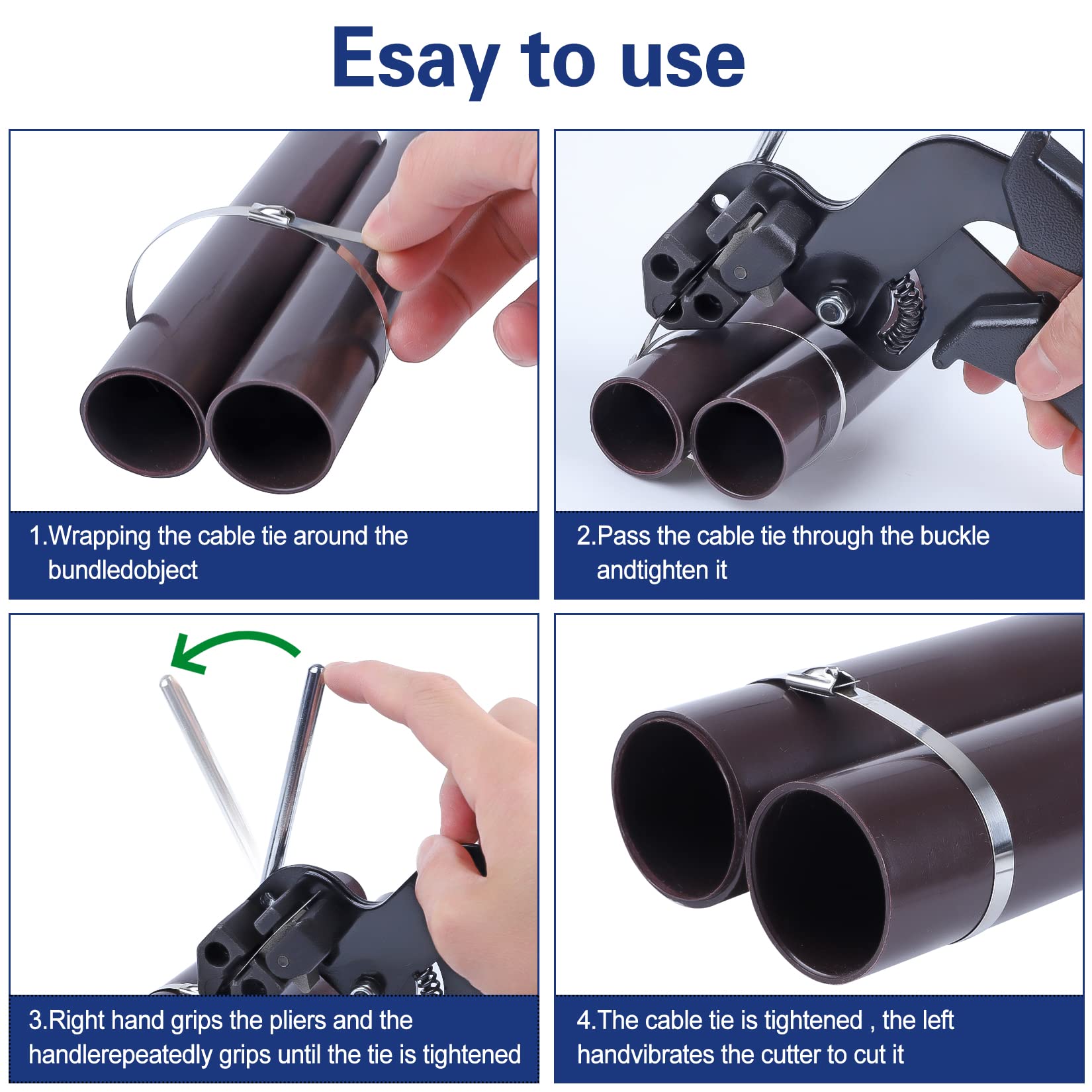 Heavy-Duty Cable Tie Gun Kit with 100 UV-Resistant Stainless Steel Zip Ties & Industrial Scissors - Professional Tightening & Cutting Tool for Electrical Wiring, HVAC, Automotive & Industrial Applications